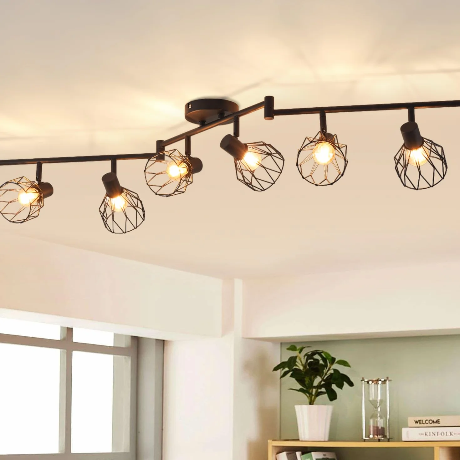 ANWIO Lampa sufitowa, 6 reflektorów LED do wnętrz sufitowych E14, oświetlenie sufitowe czarne z prostokątną podstawą, obrotowa lampa sufitowa LED (bez żarówek).