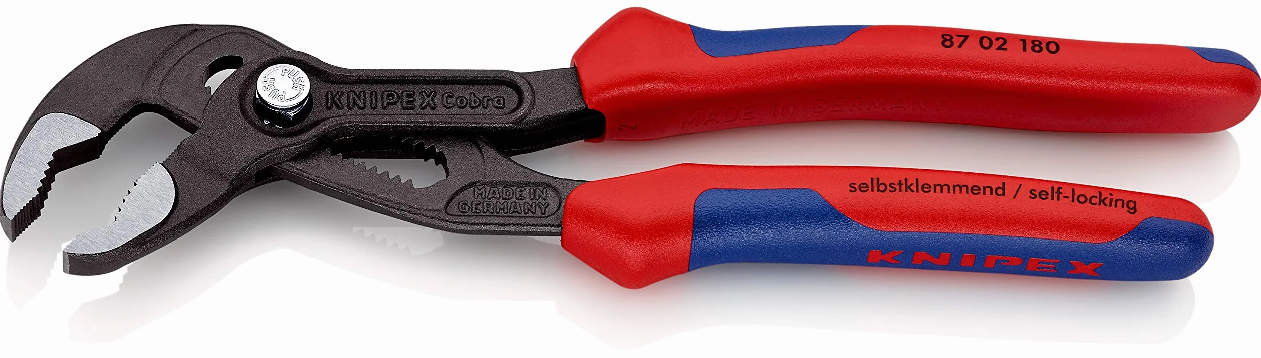 KNIPEX Cobra Szczypce nastawne do rur nowej generacji w opakowaniu z zawieszką fosforanowana, szara z osłonkami wielokomponentowymi 180, 87 02 180 SB