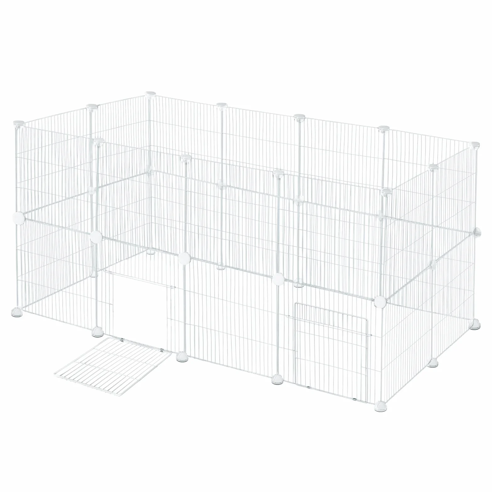 EUGAD Wybieg dla królików z drzwiami 142x72x72 cm metalowa kratka biały
