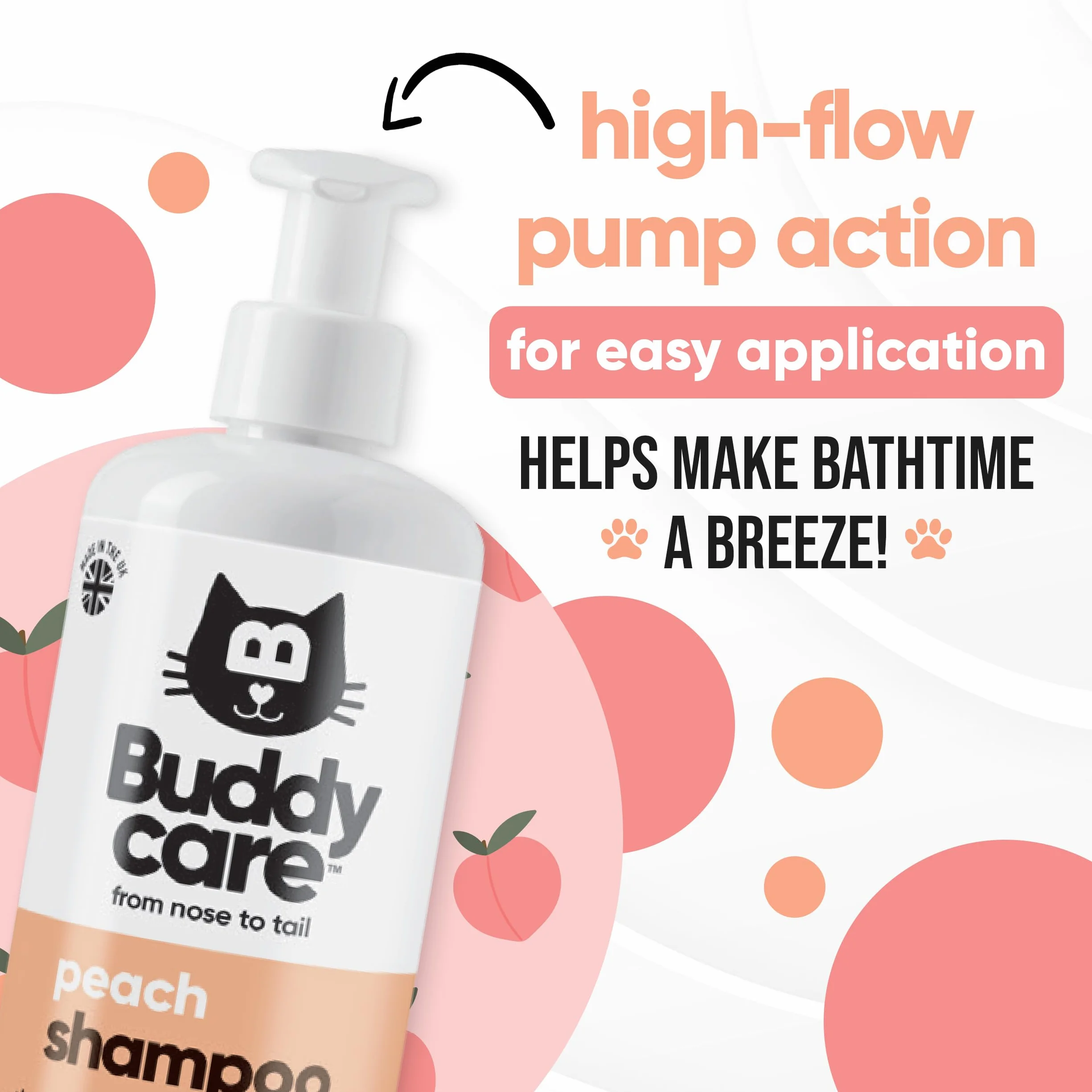 Buddycare Szampon dla kotów 500 ml szampon dla kotów o zapachu brzoskwini do czyszczenia i mycia