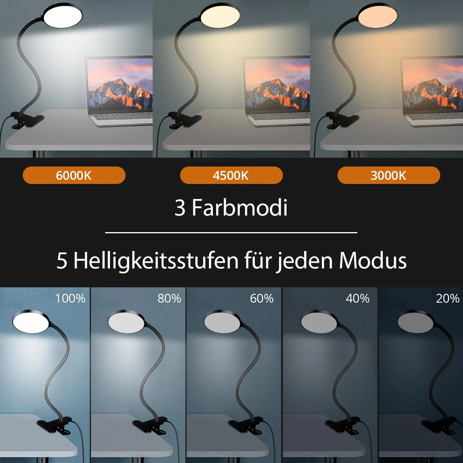iFalarila Lampka do Czytania 97 LED z Zegarem 10W Ładowarka USB Zacisk 5M