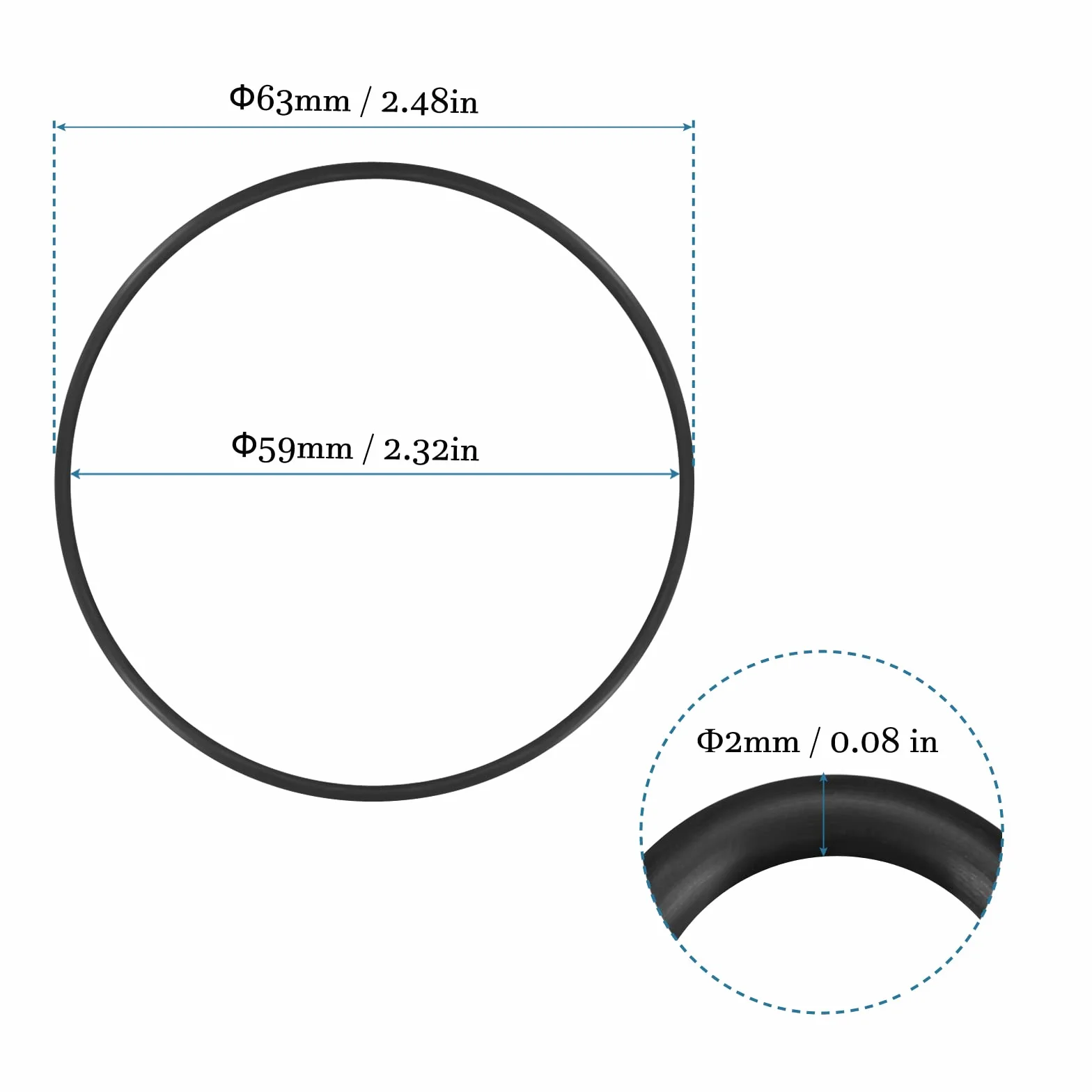 QUARKZMAN 63 mm x 59 mm x 2 mm kauczuk nitrylowy o-ringi x 10 sztuk okrągłych podkładek uszczelniających do kranu, hydraulika, uszczelki, połączenia [czarne]