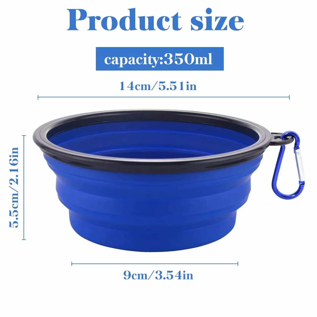 Silikonowe składane miski dla psów z karabińczykiem 350 ml