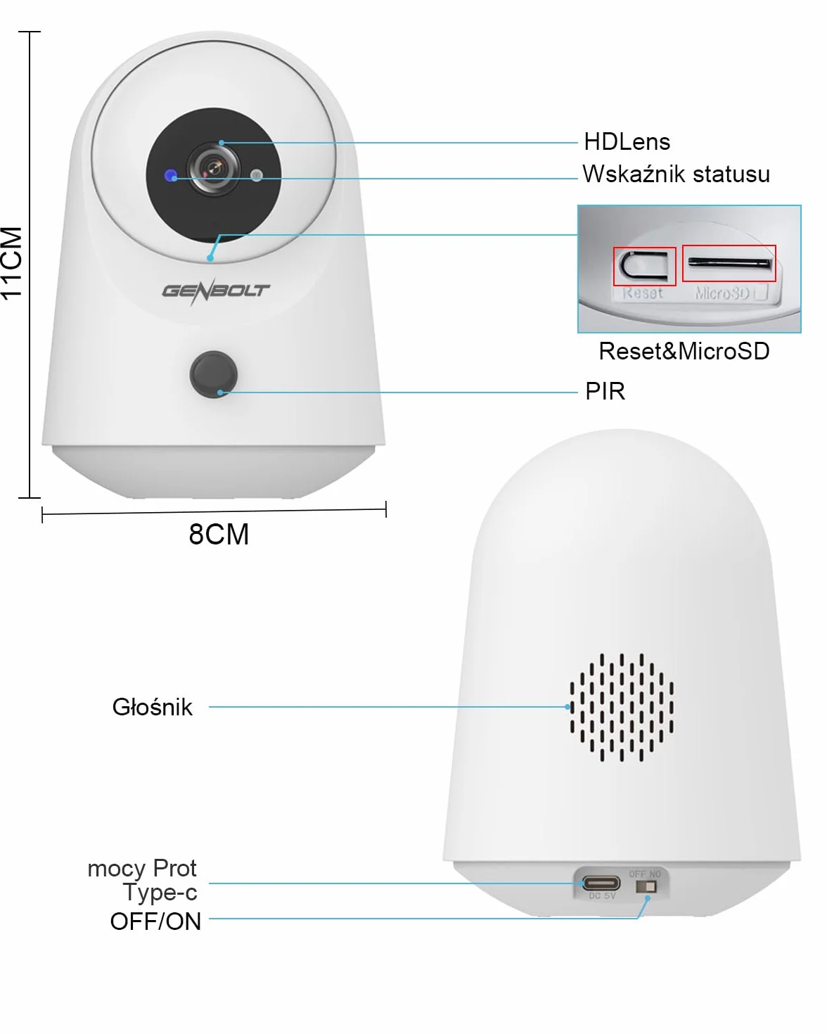 GENBOLT 2K Kameras Bezpieczeństwa WiFi Wewnętrzna, Pan Tilt Kamera dla zwierząt i bateria 5000 mAh, IP Kamera CCTV Niania Kamera dla psa Elektroniczna niania z detekcją PIR