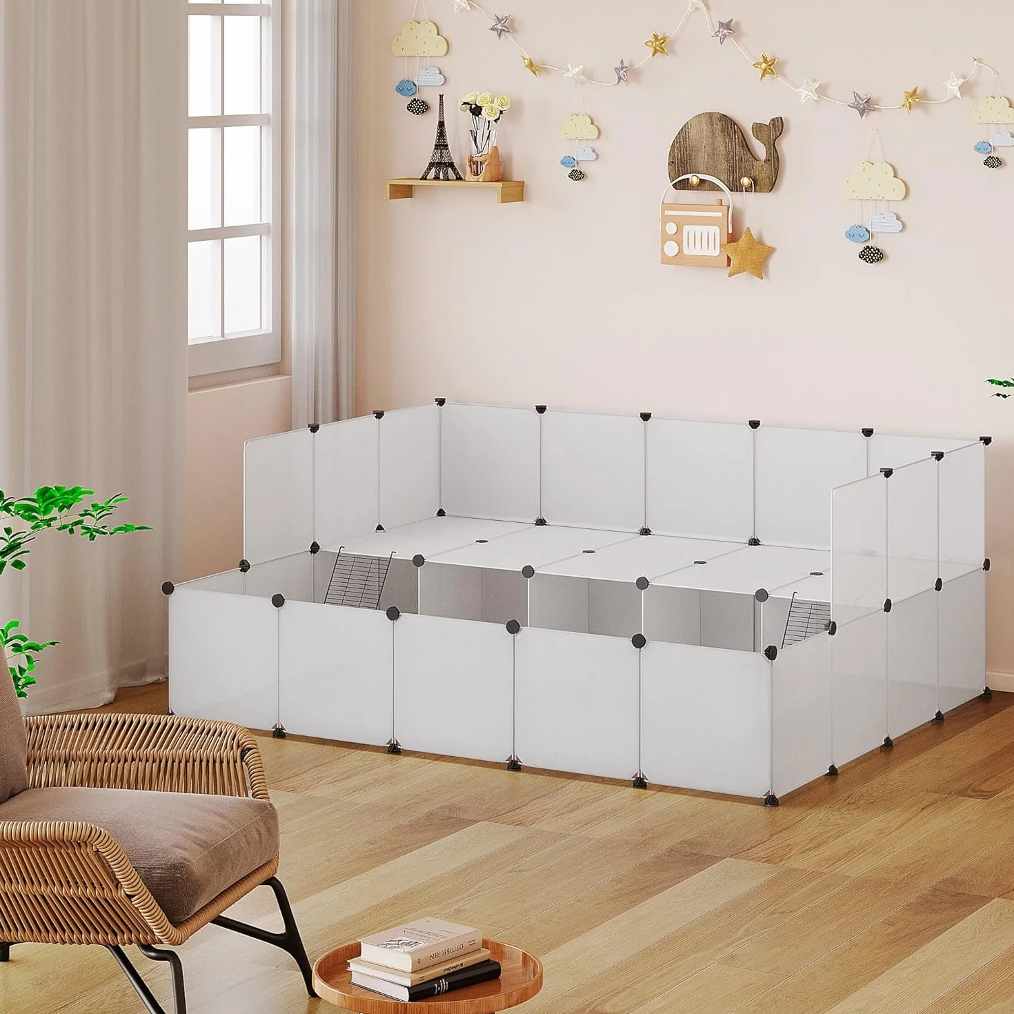 EUGAD Wybieg dla królików i świnek morskich modułowy 181x72x145 cm tworzywo sztuczne biały