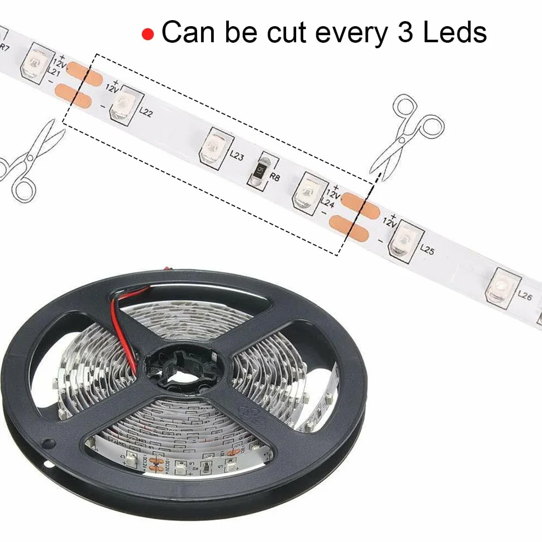 Eleganted Taśma LED UV 5 m, czarne światło, z zasilaczem, 12 V, elastyczna taśma 300 diod LED, samoprzylepna, 2835, listwa świetlna UV, na imprezę, do baru, neonowego koloru, klubu, dyskoteki,