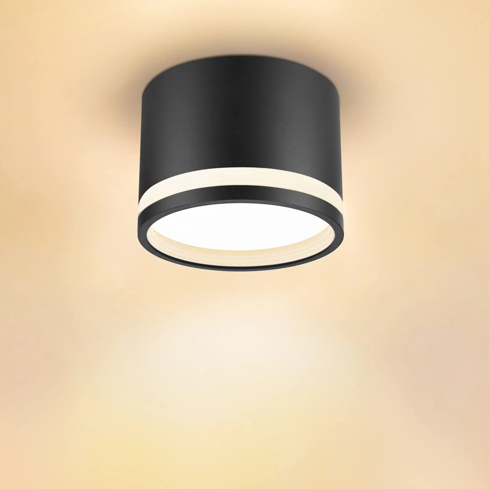 KYOTECH Czarny reflektor sufitowy LED Ø84x67mm z wymienną żarówką 6W GX53 - Ciepła biel 3000K 550LM Wewnętrzna lampa sufitowa z akrylowym pierścieniem
