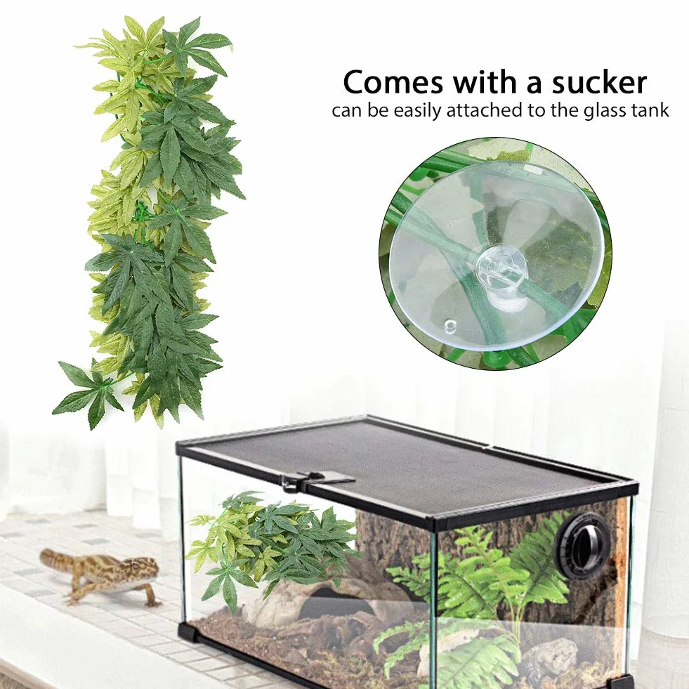Yctze Duże Zielone Sztuczne Rośliny do Akwariów i Terrarium dla Gadów, Ozdoby ze Sztucznych Liści do Akwarium, Plastikowe Ozdoby Exo Terra, Odpowiednie do Rękodzieła (#03)