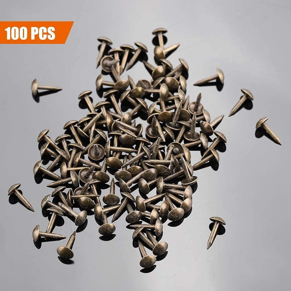 100 szt. Okrągłe łukowe podkładki pod główkę gwoździe pinezki zagęścić żelazne wsporniki łączniki do mebli bęben drewniane drzwi (6 * 12 MM)