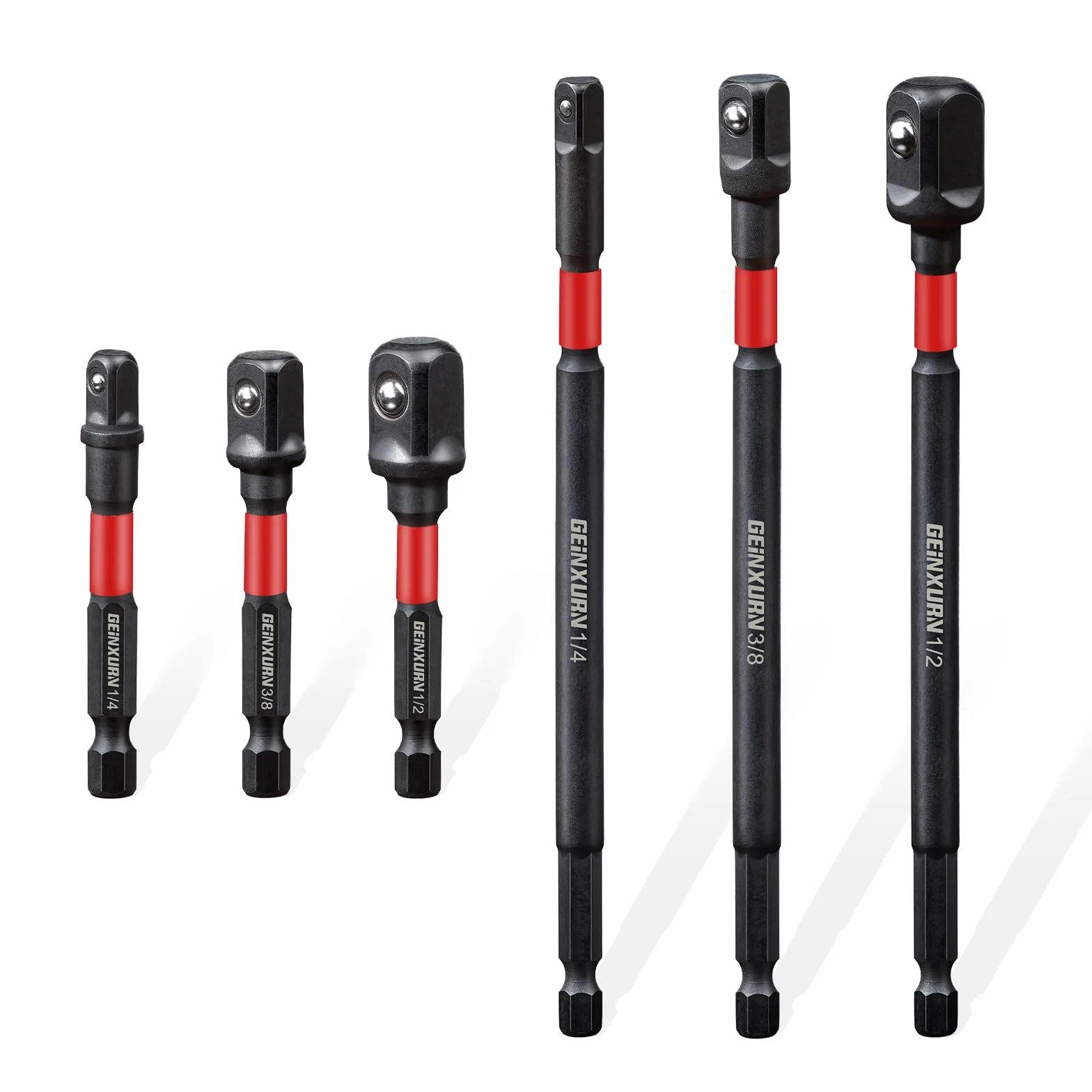 Adapter do kluczy nasadowych 1/4" 3/8" 1/2" 6 sztuk 150 mm Cr-V sześciokątny czworokątny do wiertarki i wkrętarki