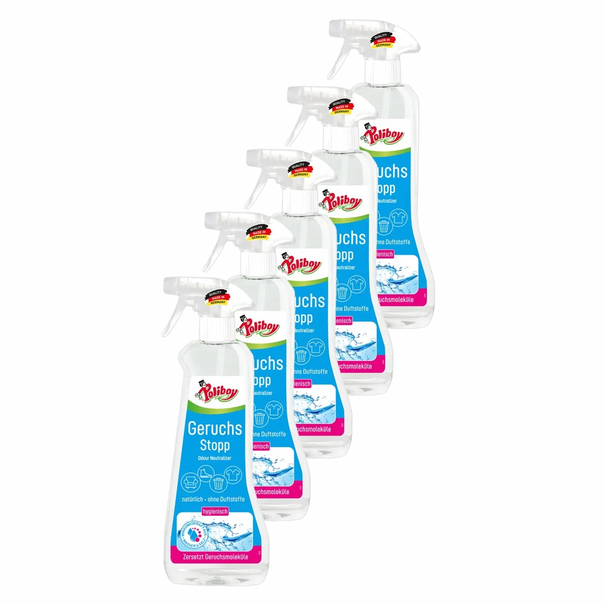 Poliboy Aktiv neutralizator zapachów 5 x 500 ml (2,5 litra) wegański Made in Germany