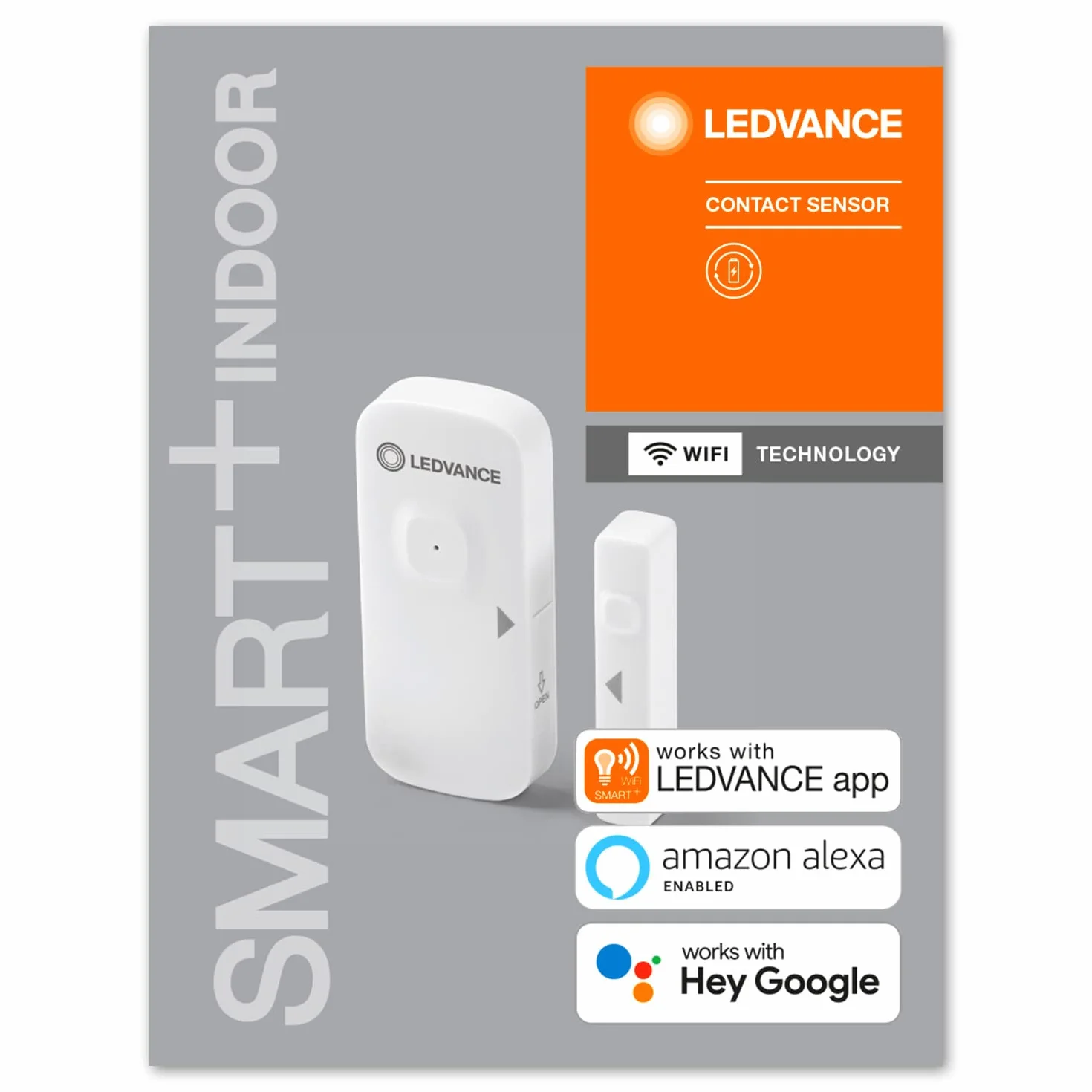 LEDVANCE SMART+ Czujnik kontaktowy z technologią Wifi do wykrywania otwartych drzwi i okien, sterowanie za pomocą smartfona, kompatybilny z Alexa i Google, opakowanie 1 szt.