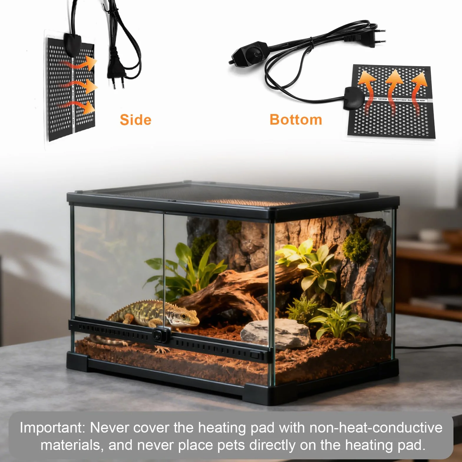 HENGBIRD Maty grzewcze 15 x 14 cm gad, mata grzewcza do terrarium z 7 kostkami do regulacji temperatury, mata grzewcza dla żółwi, węży, jaszczurek, pająków, gadów, małych ssaków