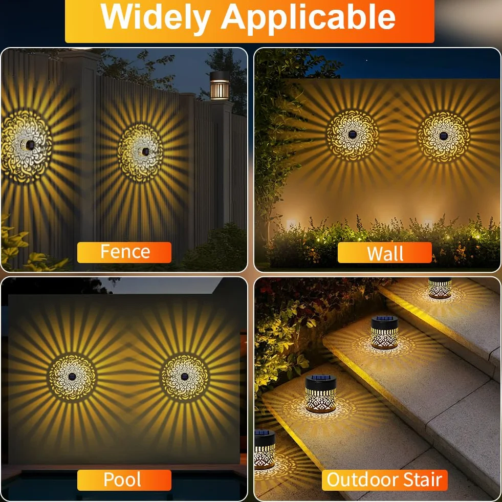 Lampy solarne do użytku na zewnątrz, 2 sztuki Latarnia solarna do użytku na zewnątrz IP65 wodoodporna dekoracja balkonu, metalowa lampa ogrodowa LED do dekoracji ogrodu, dekoracji ogrodowej