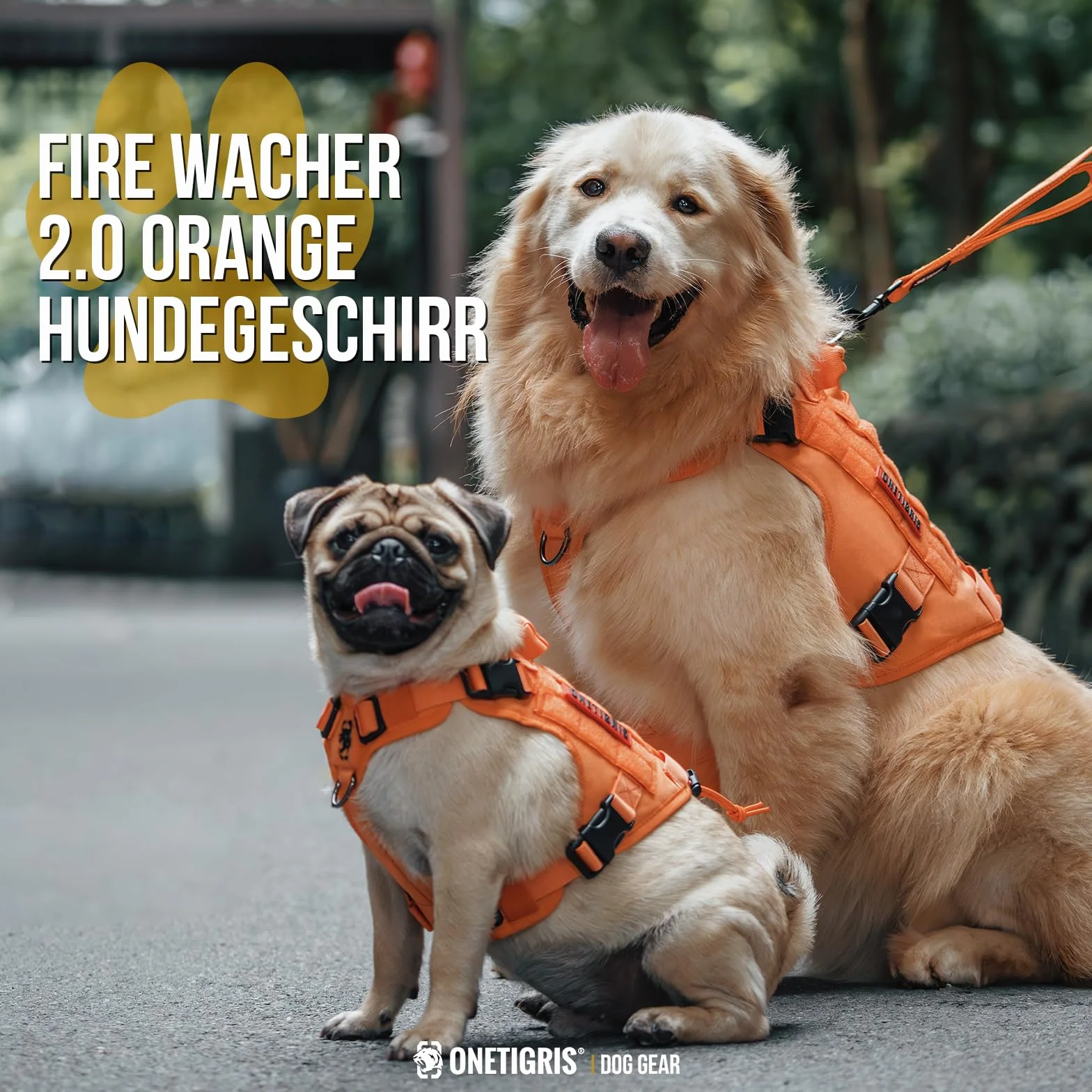 OneTigris Uprząż dla małych psów, FIRE Watcher, uprząż taktyczna z uchwytami i pierścieniem D, No Pull, regulowana, uprząż piersiowa do wędrówek i treningu (XXS, pomarańczowa)