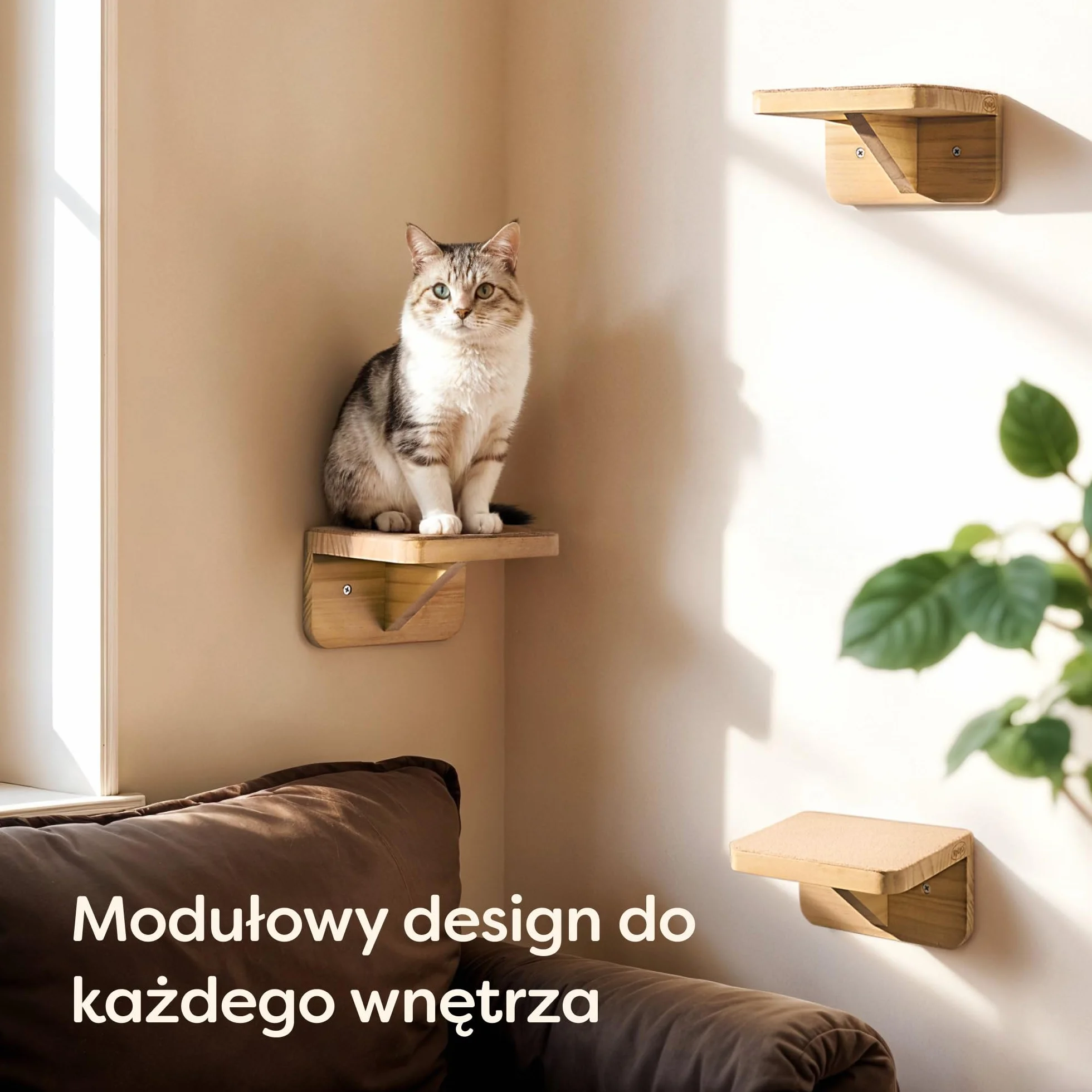 Ścianka Wspinaczkowa Dla Kotów - 3 Ścianka Schodowa Dla Kotów - Fsc® Drewno Sosnowe - Antypoślizgowa Włóknina - Łatwy Montaż - Udźwig Do 30kg (Beż, 18x10cm, 1)