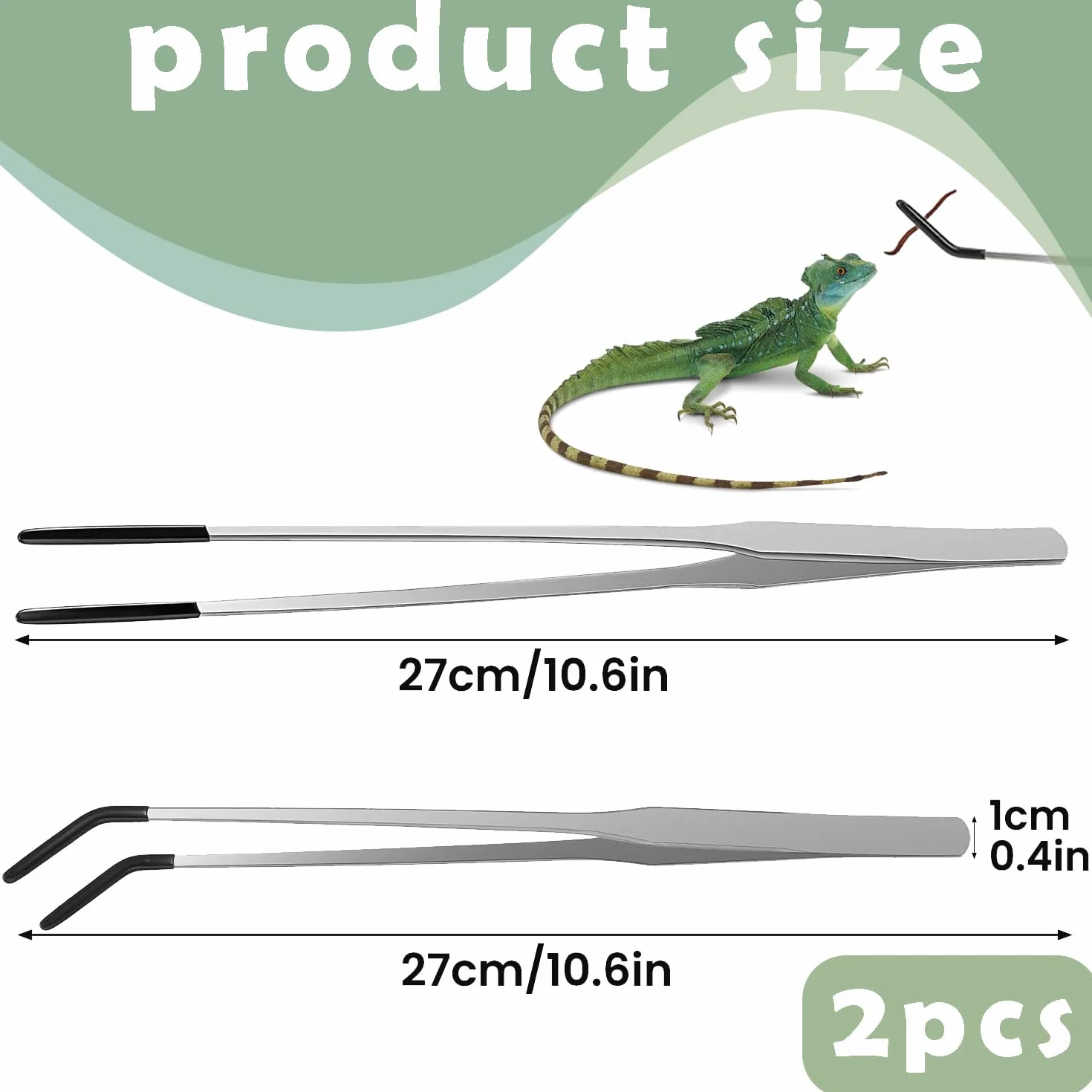Zestaw szczypiec do karmienia gadów, 2 szt., bardzo długie, 27 cm, zakrzywione, proste pęsety z gumowymi końcówkami, do akwarium, narzędzi terrarium, karmienia węży i przycinania roślin
