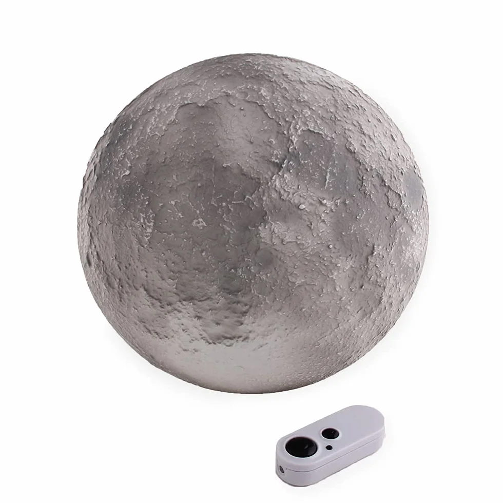 Basic Fun Moon In My Room, Uncle Milton, 18025, lampka nocna dla dzieci, cykl z 12 ustawieniami księżyca, dekoracja pokoju dziecięcego, zdalnie sterowane, miętowa lampa księżycowa dla dzieci, szara