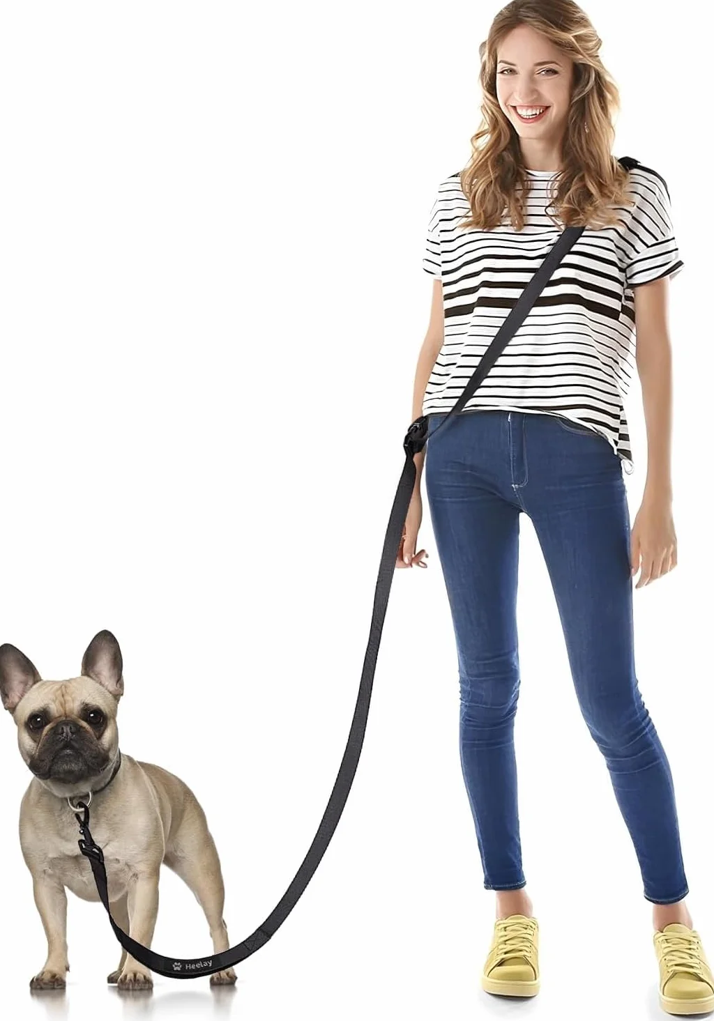 Smycz dla psów 2,5 m, regulowana smycz crossbody i biodra z miękkim uchwytem, do biegania, wędrówek i treningu dla dużych, średnich i małych psów