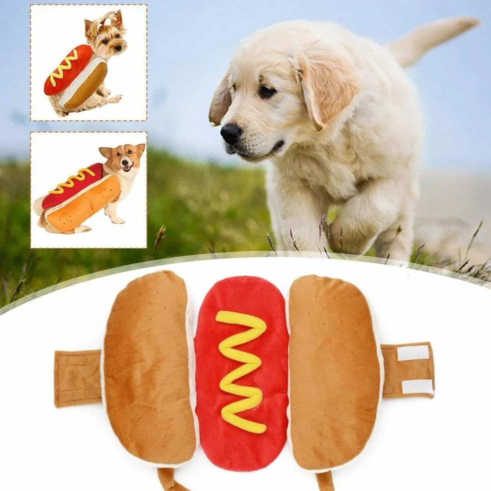 Kostium dla zwierzęcia domowego, kostium w kształcie hot doga, jamnik, kiełbasa, regulowana, cosplay, ubrania dla szczeniaka, ciepłe ubranie dla szczeniaka, przebranie dla psa
