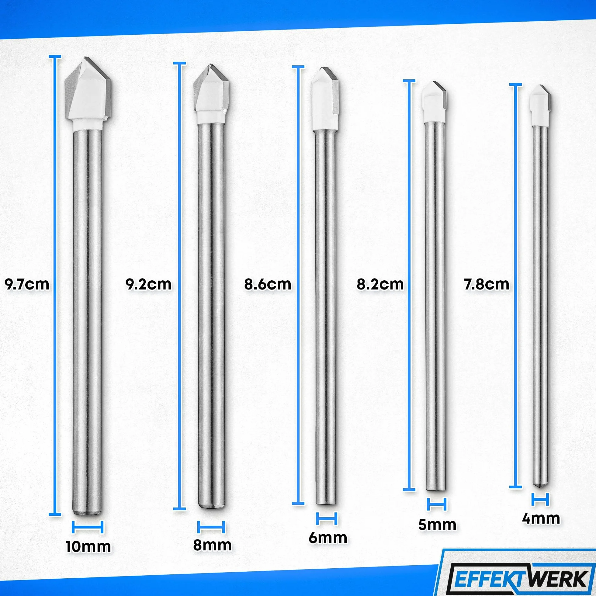 5 pc Ceramic Tile Drill Bit Set - 4/5/6/8/10mm - Tungsten Carbide Tipped for Ceramic, Soft Concrete, Brick, Tile & Porcelain