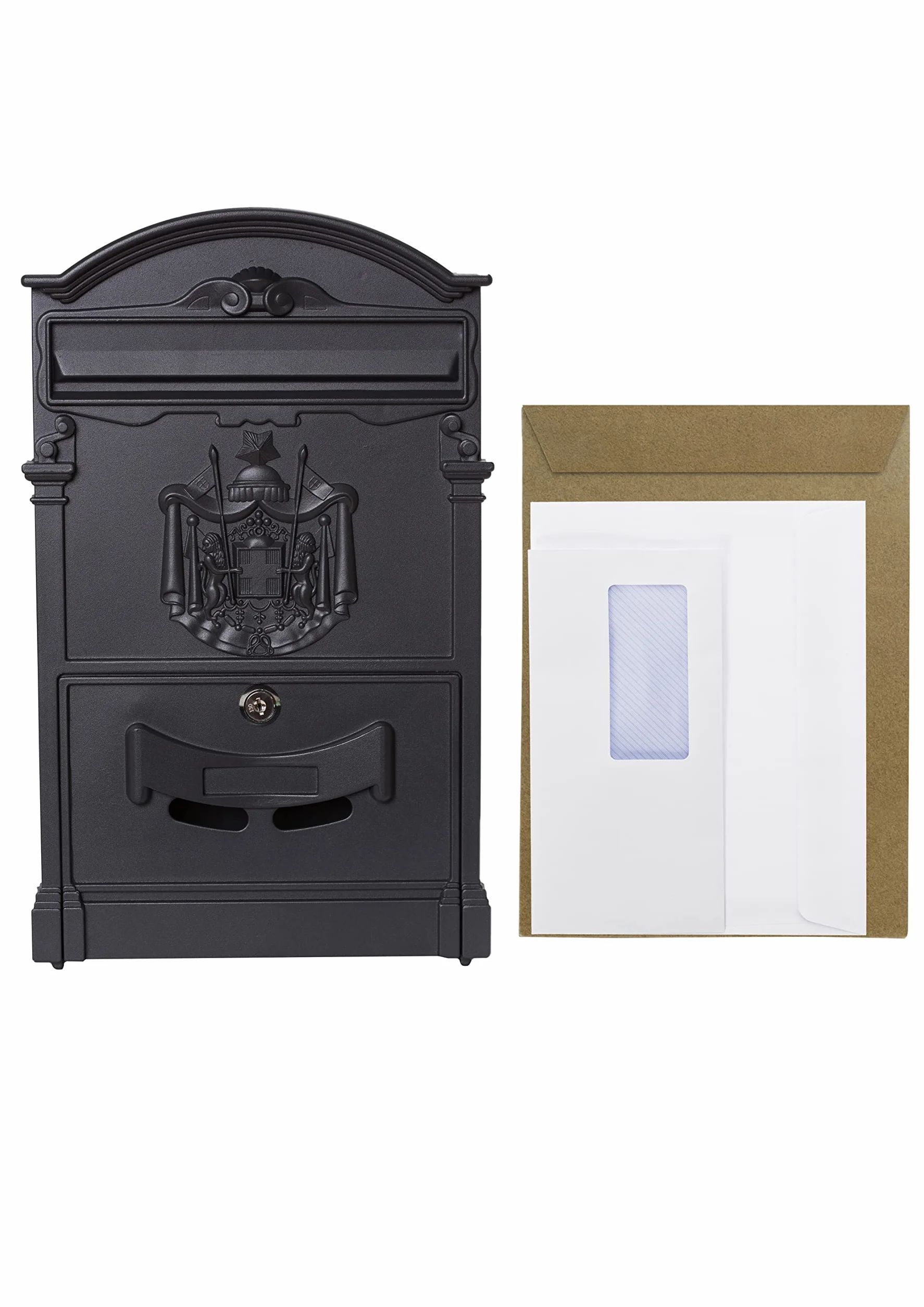 ARREGUI Residencia D-2151/N indywidualna skrzynka na listy z aliminium w klasycznym stylu, rozmiar M (DIN A4), czarna, 42 x 26 x 9 cm
