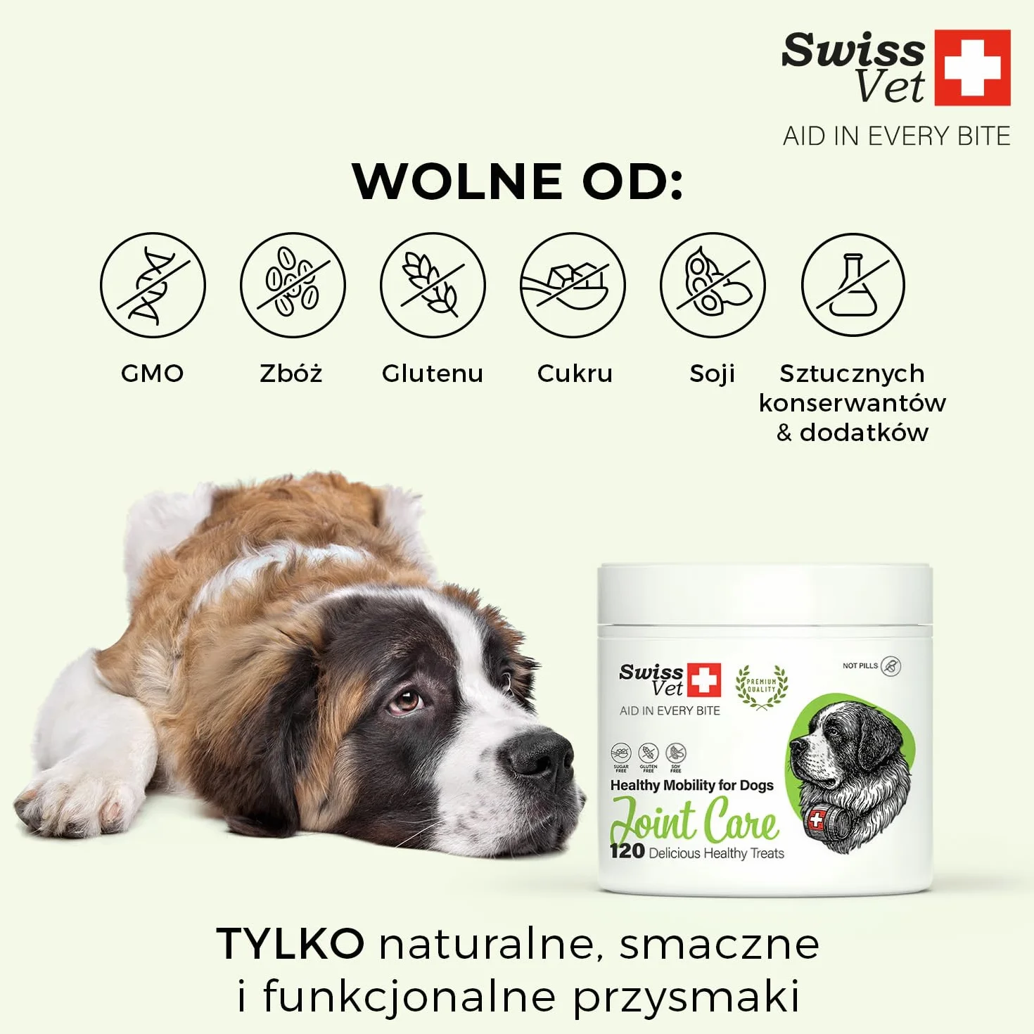 SwissVet Miękkie kąski dla psów z glukozaminą, MSM, kolagenem, chondroityną i witaminami 60 sztuk