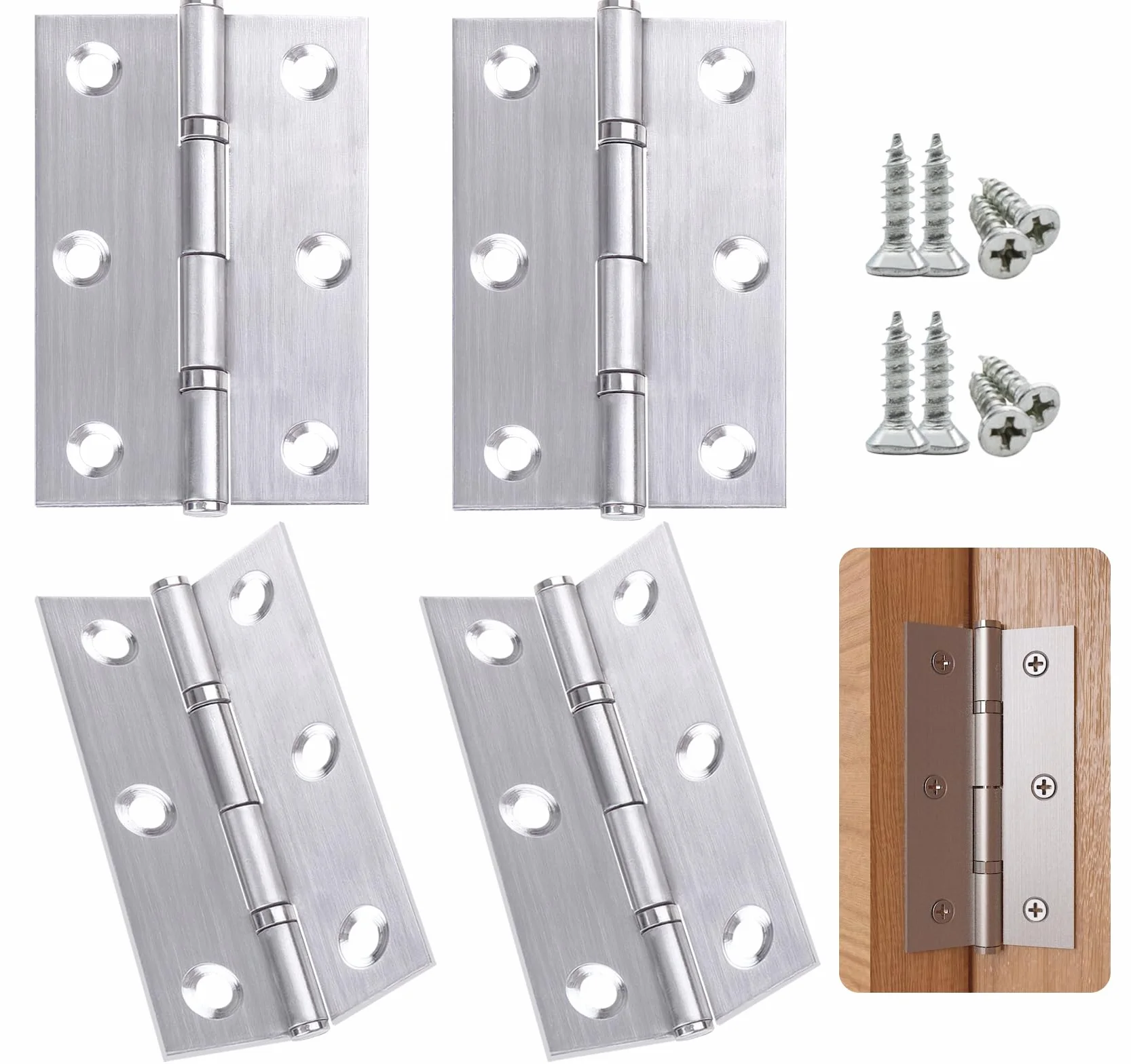 Anstore 4 zawiasy ze stali nierdzewnej, składane, 75 x 46,8 mm, zawiasy drzwiowe ze stali nierdzewnej, do dużych obciążeń, zawiasy fortepianowe, zawiasy do drzwi, okien, szafek, z 24 śrubami