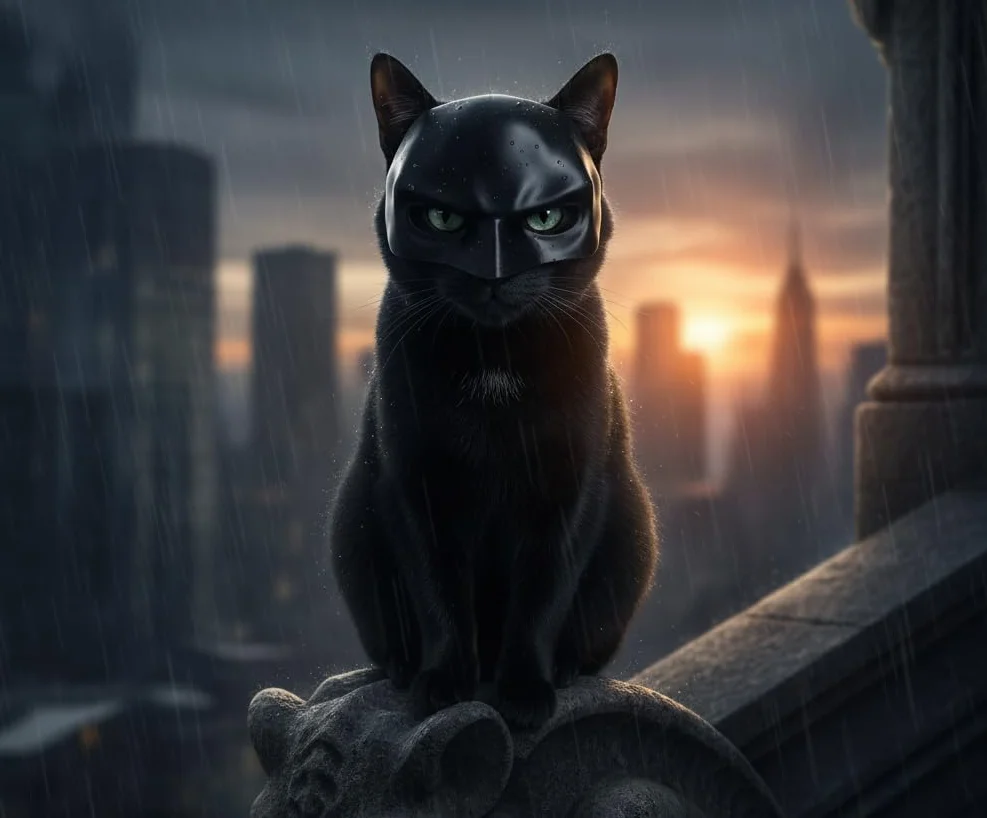 Maska Batcat - zabawna czarna maska nietoperza dla kotów, kostium zwierzaka na Halloween lub codzienną zabawę
