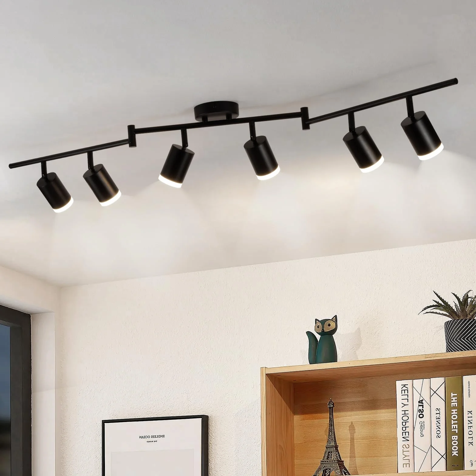 Gr4tec Reflektor sufitowy LED 6 płomieni, nowoczesny reflektor sufitowy LED czarny, lampa sufitowa obrotowa, metalowy reflektor sufitowy GU10 do przedpokoju kuchni sypialni salonu (bez żarówki)