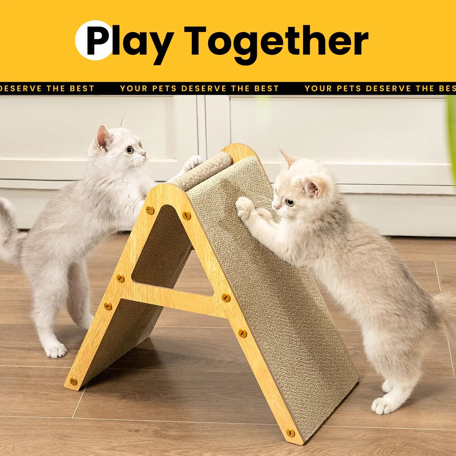 Conlun A-Frame Cat Scratching Board 2w1 Vertical Horizontal Cardboard Scratcher with Wooden Stand for Furniture Protection