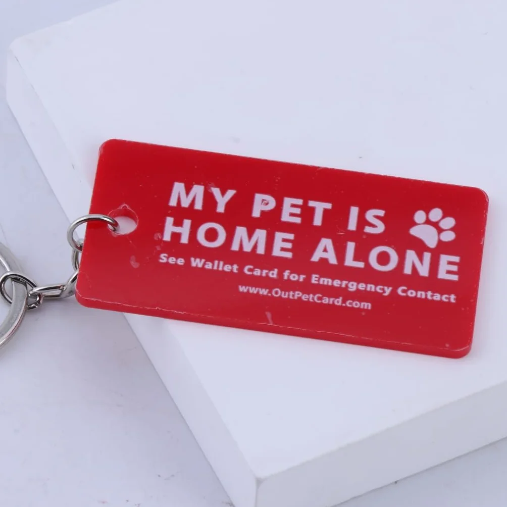 Dog are Home Alone Alert Card & Key Tags with Call Cards Pet Keychain