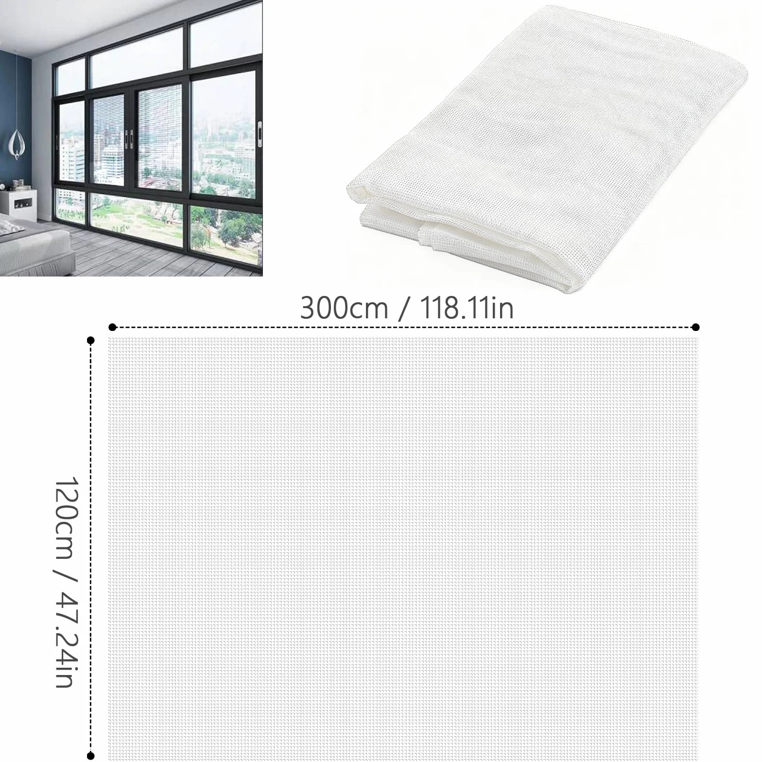 SWTYExt Moskitiera z włókna szklanego, towar sprzedawany na metry, 120 x 300 cm, ochrona przed kotami, siatka przeciw owadom, możliwość przycięcia, biała, na drzwi balkonowe, do przyczepy kempingowej