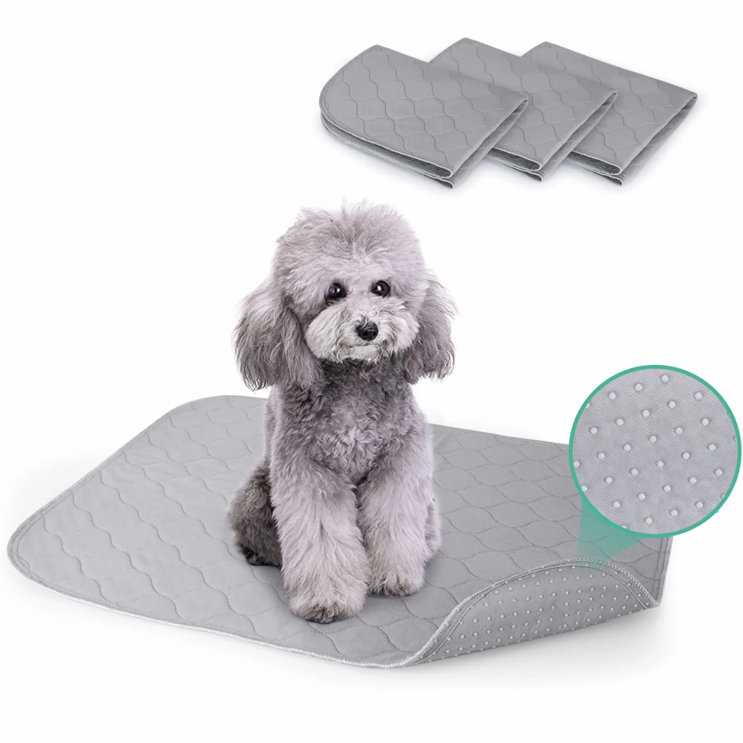 Nobleza - Pralki dla małych psów, Zmywalne podkładki treningowe dla zwierząt, wielokrotnego użytku chłonna poduszka antypoślizgowa Pet Pee Pad Pack 3 (60 * 45cm), szary