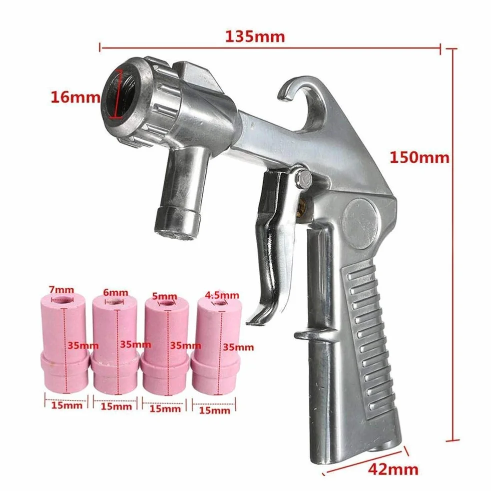 Piaskarka Pneumatyczny pistolet do piaskowania Zestaw do piaskowania Piaskarka Dysza syfonu powietrznego Piaskowanie ścierne z 4 dyszami ceramicznymi, użyj ciśnienia powietrza 60-120 psi