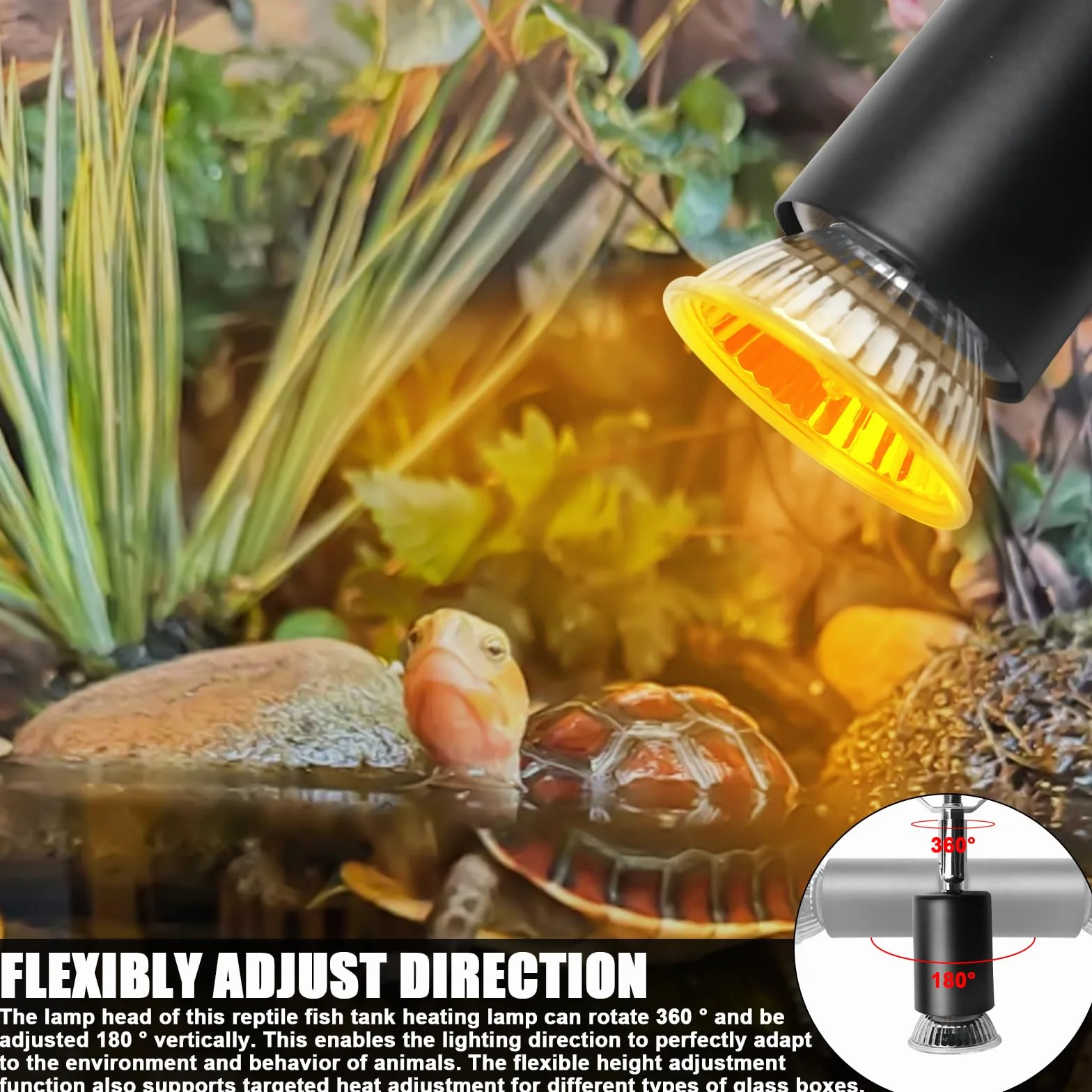 GBKDQQ Lampa grzewcza dla gadów 200 W z inteligentną regulacją temperatury, E27 lampa grzewcza do terrarium, obracany o 360°, lampa do terrarium, dla żółwi, węży, jaszczurek