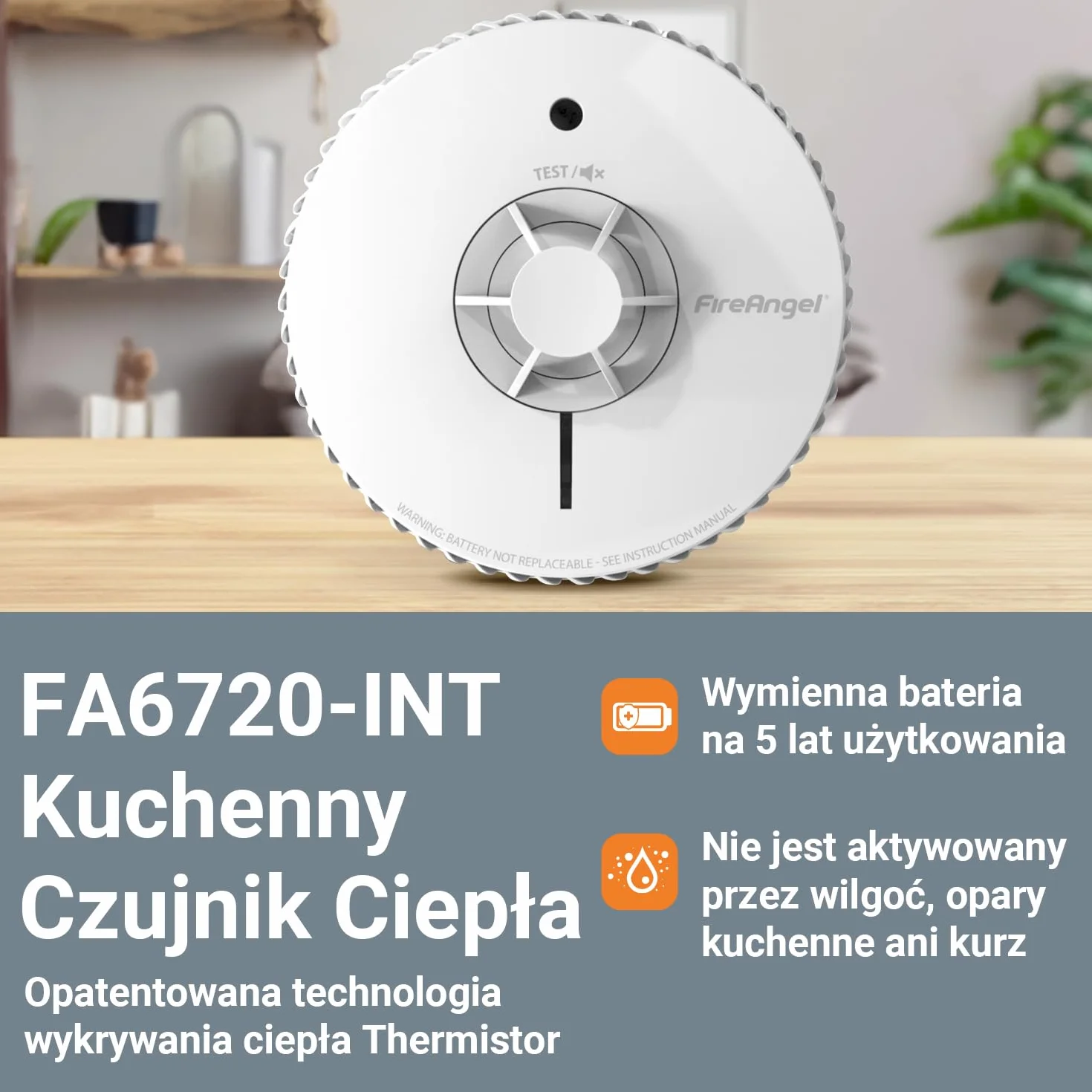 Fire Angel Czujnik Ciepła FA6215-INT Detektor Ciepła z Wymienną Baterią 5 Lat Biały