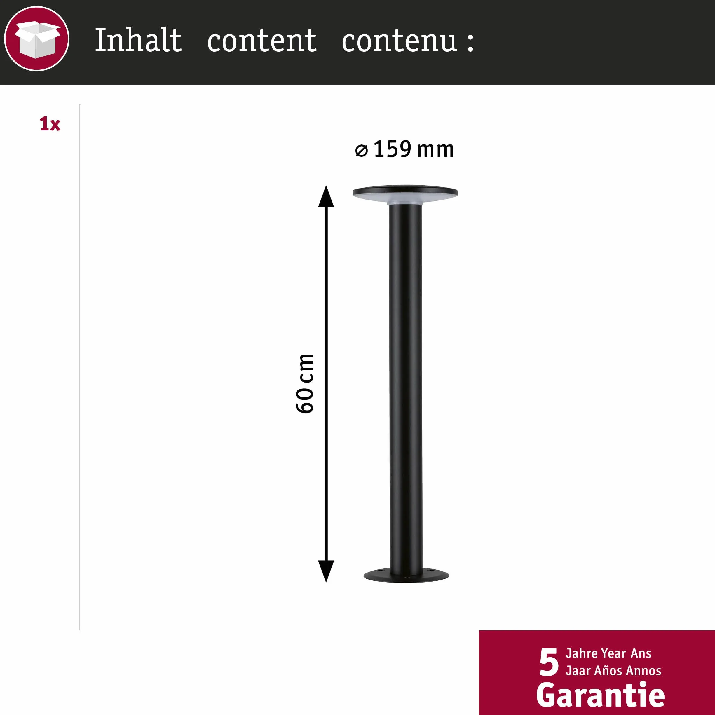 Paulmann 94756 LED oprawa zewnętrzna, oprawa słupkowa Smart Home Zigbee Plate przyjazna owadom IP44 600mm RGBW+ 200lm 230V ściemn. antracyt metal
