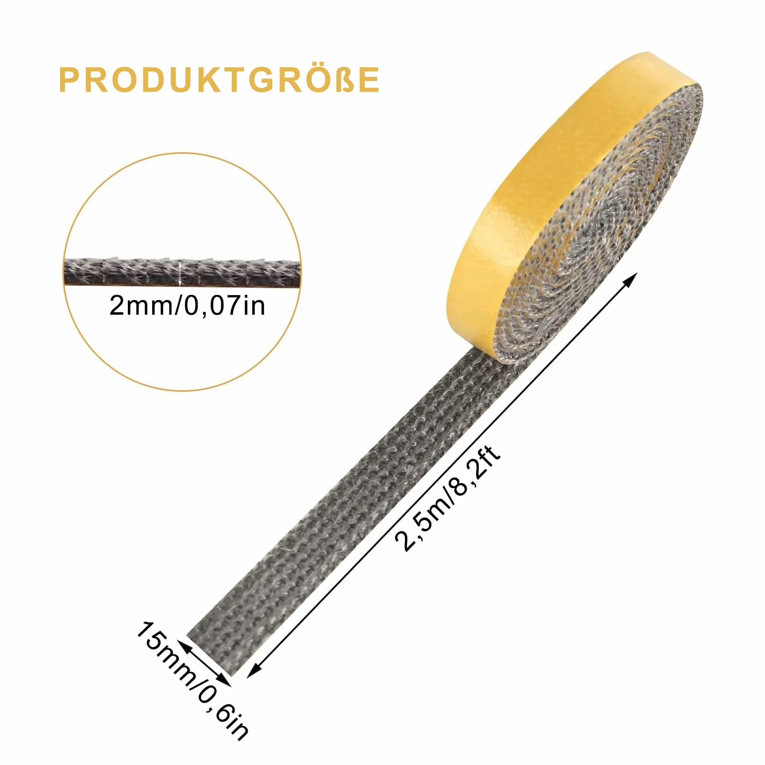 ACONDE Uszczelka do rury piecowej, wysoka odporność na temperaturę – 2 mm × 15 mm × 2,5 m, sznurek uszczelniający do pieca kominkowego, zapobiegający wyciekowi dymu – samoprzylepna uszczelka do rury