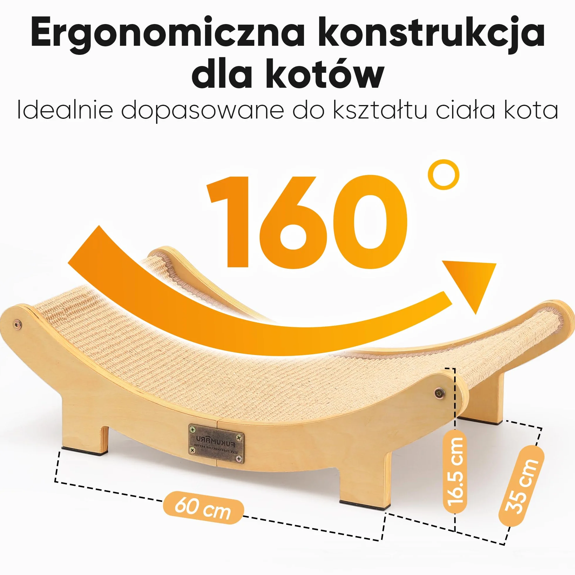 FUKUMARU Legowisko do drapania dla kota, 60 cm Trwałe łóżko do drapania dla kotów do użytku wewnętrznego, 100% naturalny hamak sizalowy, rama z litego drewna do spania i ozdabiania paznokci (beżowy)