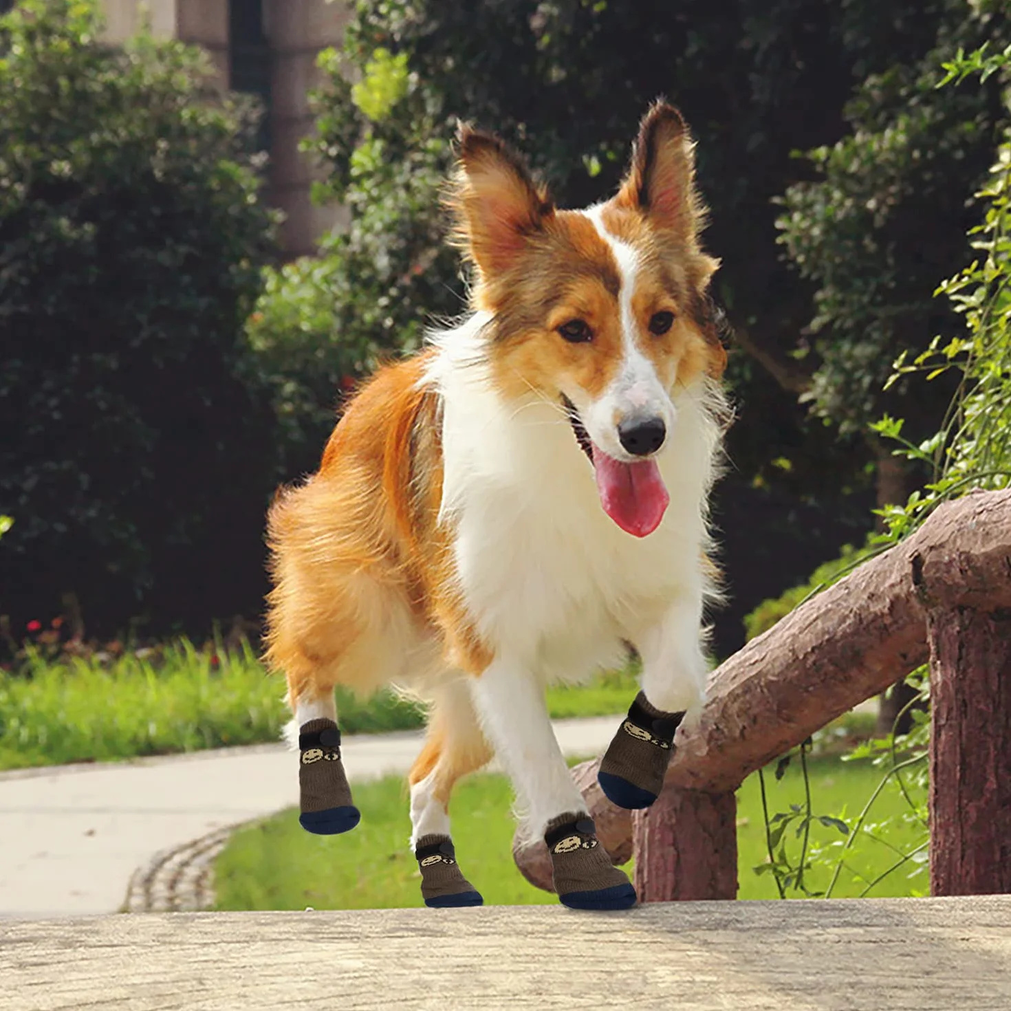 PETLOFT Antypoślizgowe Skarpetki dla Psów, 4 szt. Wnętrz Non-Slip Skarpetki dla Psa z Nastawny Odpinany Pasek Mocujący dla Mały Średni Wielki Psy Koty Szczenięta Starsze Zwierzęta, S