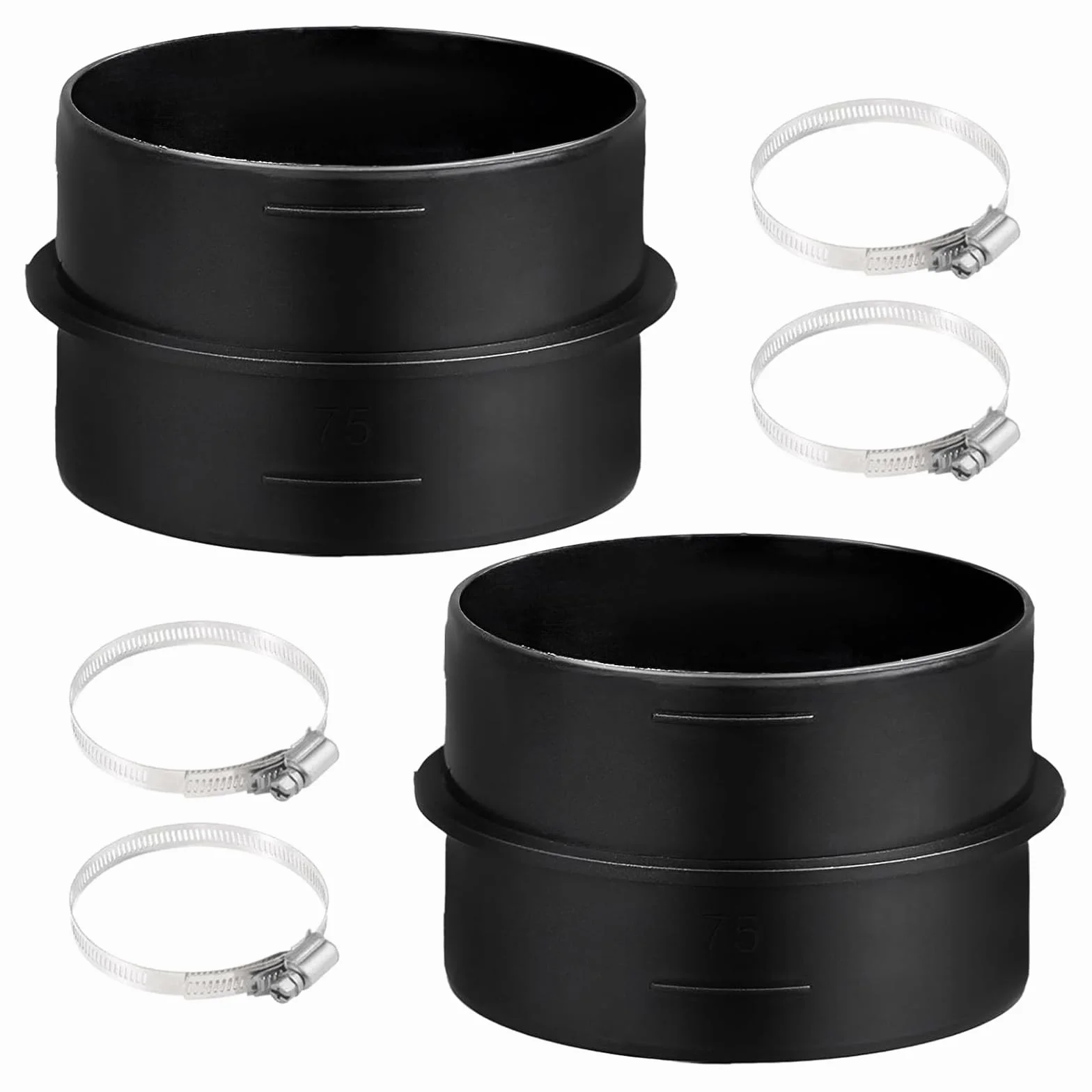2 sztuki 75mm łącznika do rury okrągłej, łącznik do rury wentylacyjnej z 4 stalowymi zaciskającymi wężami, plastikowy łącznik rurowy do zastosowań grzewczych lub chłodniczych, akcesoria do grzejników