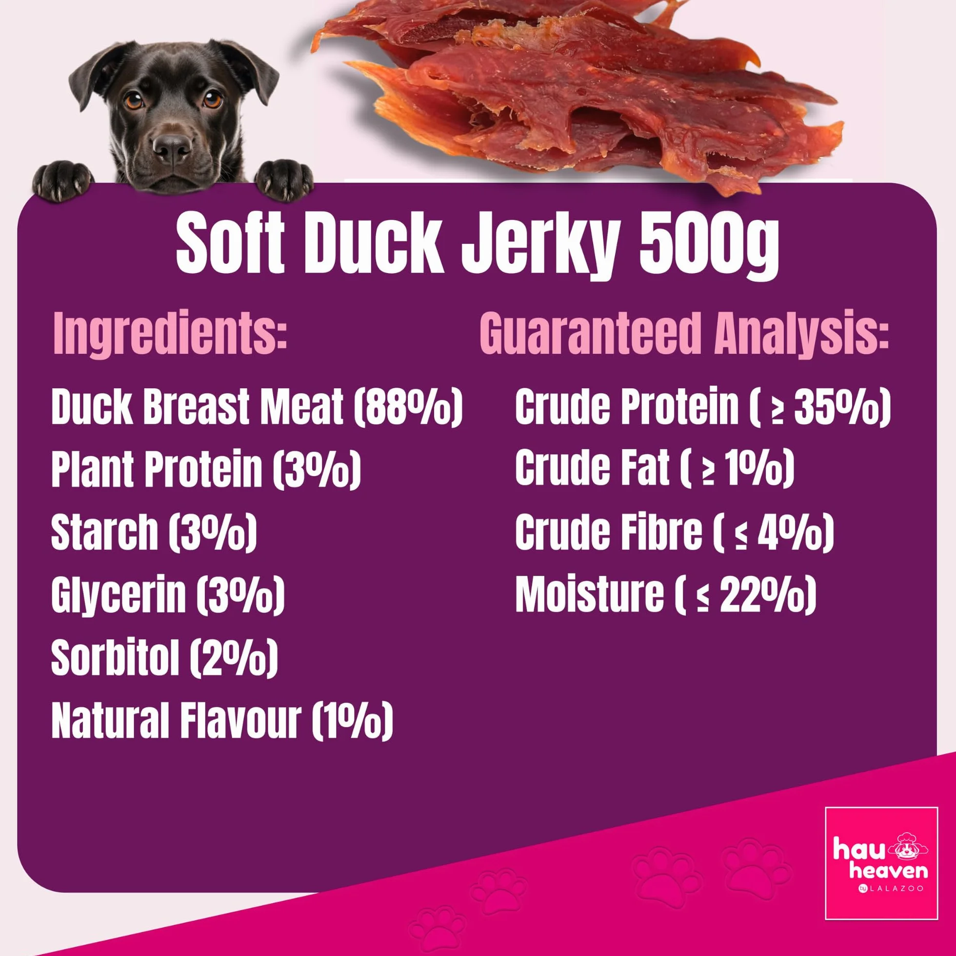 Przysmaki dla psów Soft Duck Jerky 500 g, miękkie filety z kaczki, bogate w białko, bez zbóż, suszone