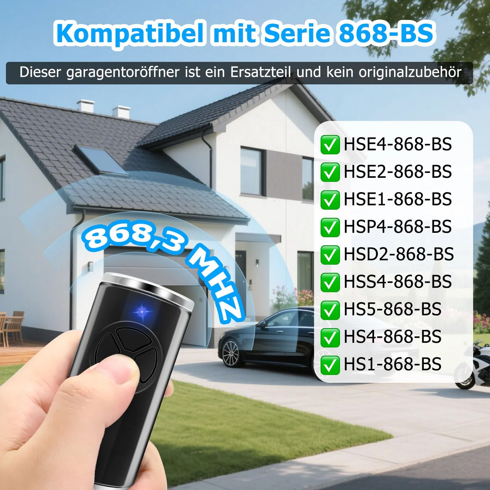 1 sztuka zastępczy nadajnik ręczny do Hörmann hse4-868-bs, otwieracz do bramy garażowej 868,3 MHz, 4 kanały kompatybilne z hse4-868-bs, hse2-868-bs(czarny)