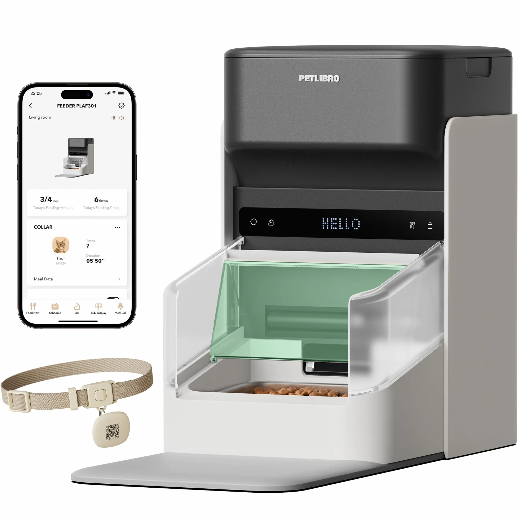 PETLIBRO Automat do karmy dla kotów RFID, 5G Wi-Fi, automatyczny dozownik karmy dla kotów z czujnikiem Collar-Tag, automatyczny dozownik karmy dla kotów z aplikacją, 1-10 posiłków, 3 l (biały)
