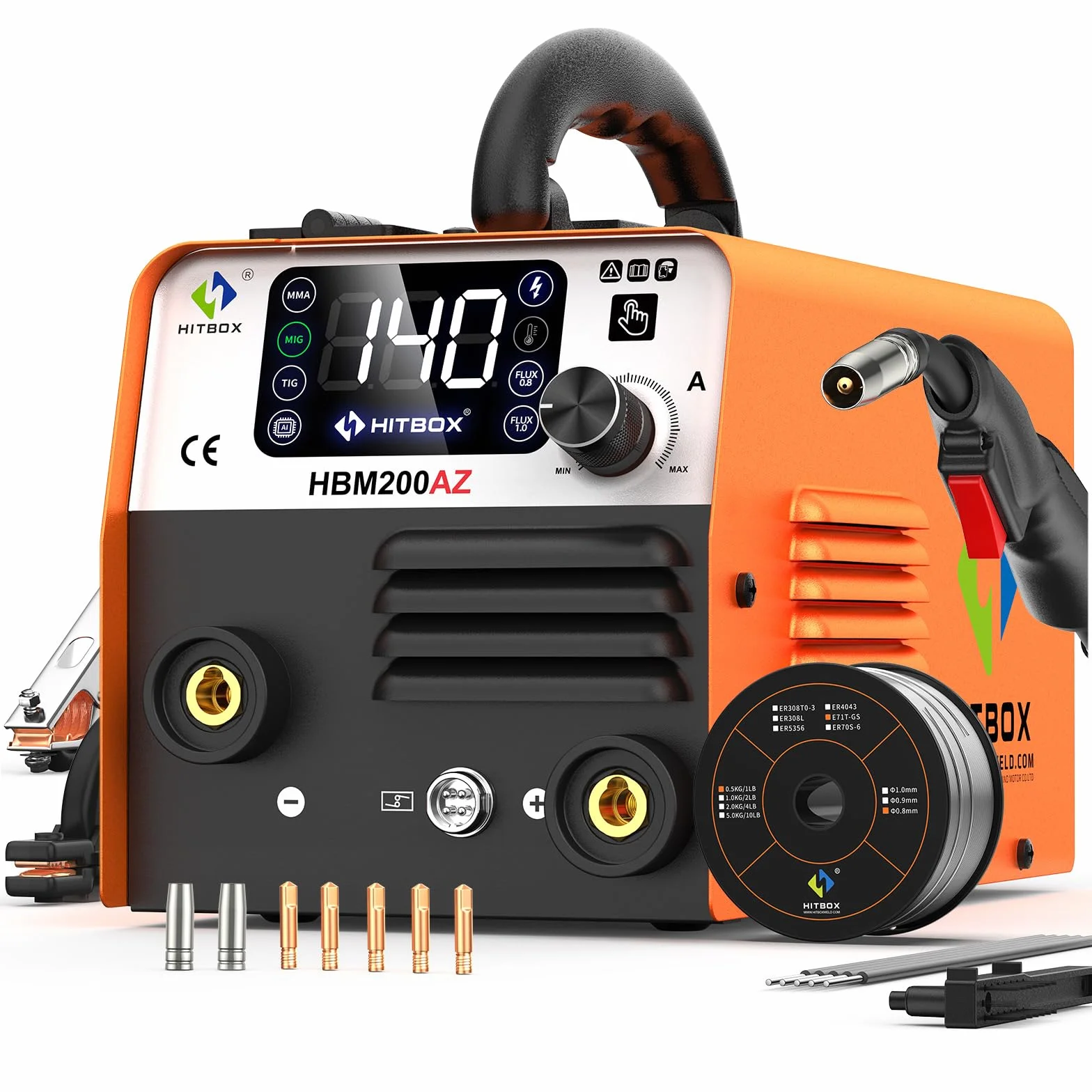 HITBOX Spawarka MIG 140A 4 w 1 Inwerter IGBT 0,8 mm ARC Lift TIG Spool Gun HBM200AZ