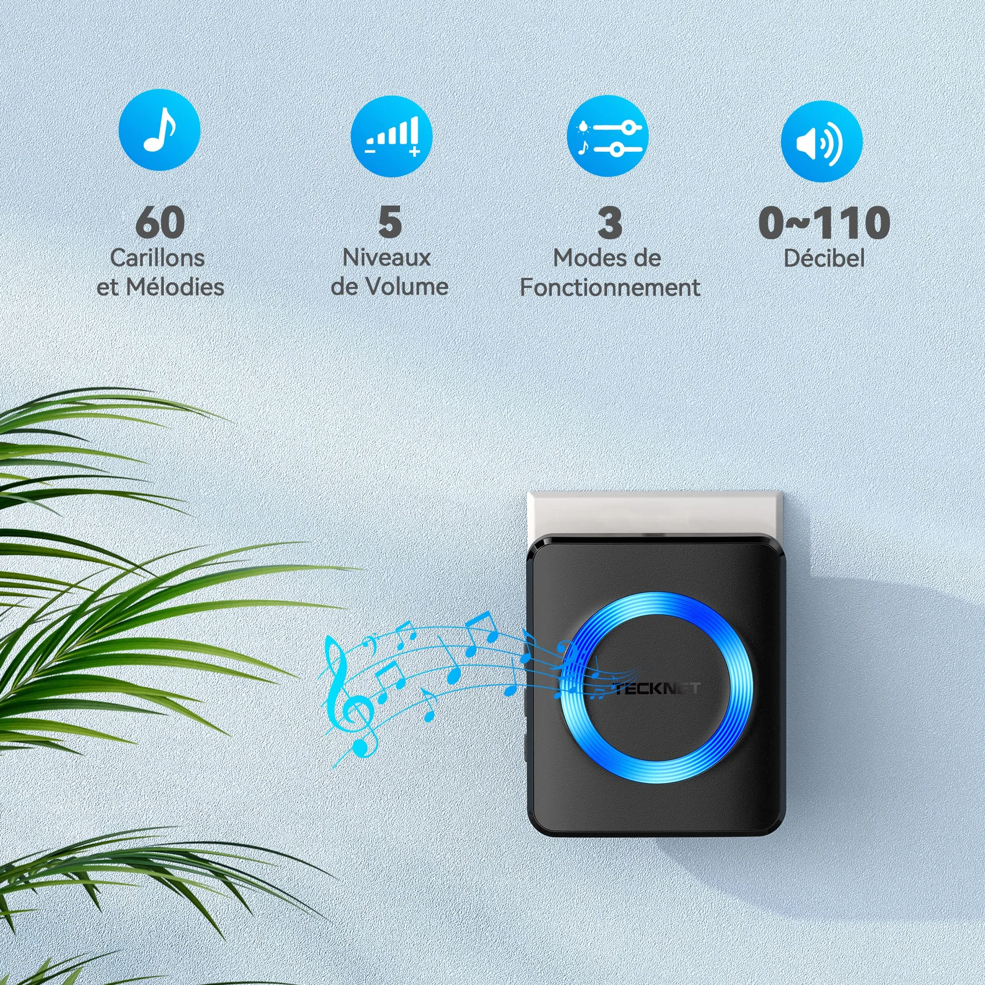 TECKNET Bezprzewodowy Dzwonek do Drzwi IP65, Wodoodporny, 400m