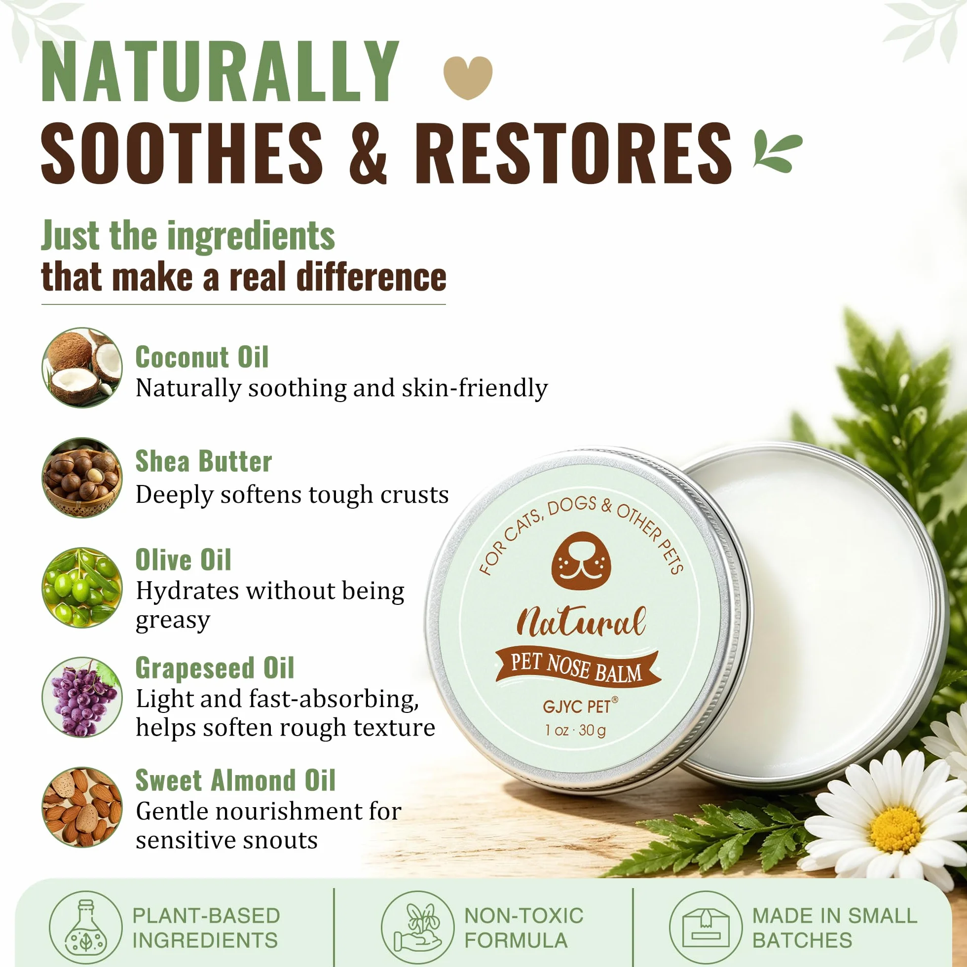 Natural Snout Soother Balsam do Nosa dla Psów – 30 g, Nawilżający Balsam na Suchy i Popękany Nos, Naturalna Krem do Nosa dla Psów i Kotów