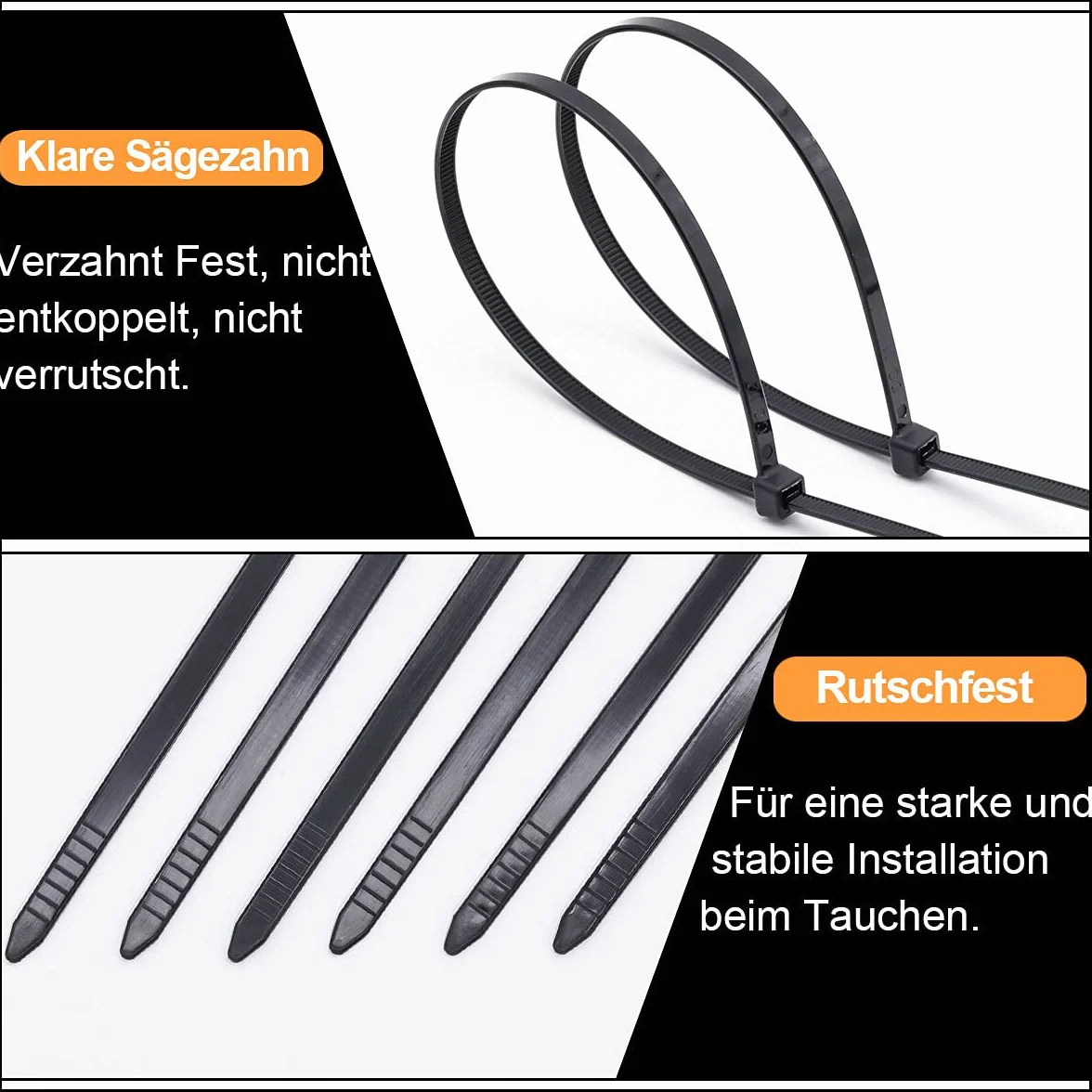 Nylonowe opaski kablowe samoblokujące 300 x 4,8 mm 250 sztuk czarne