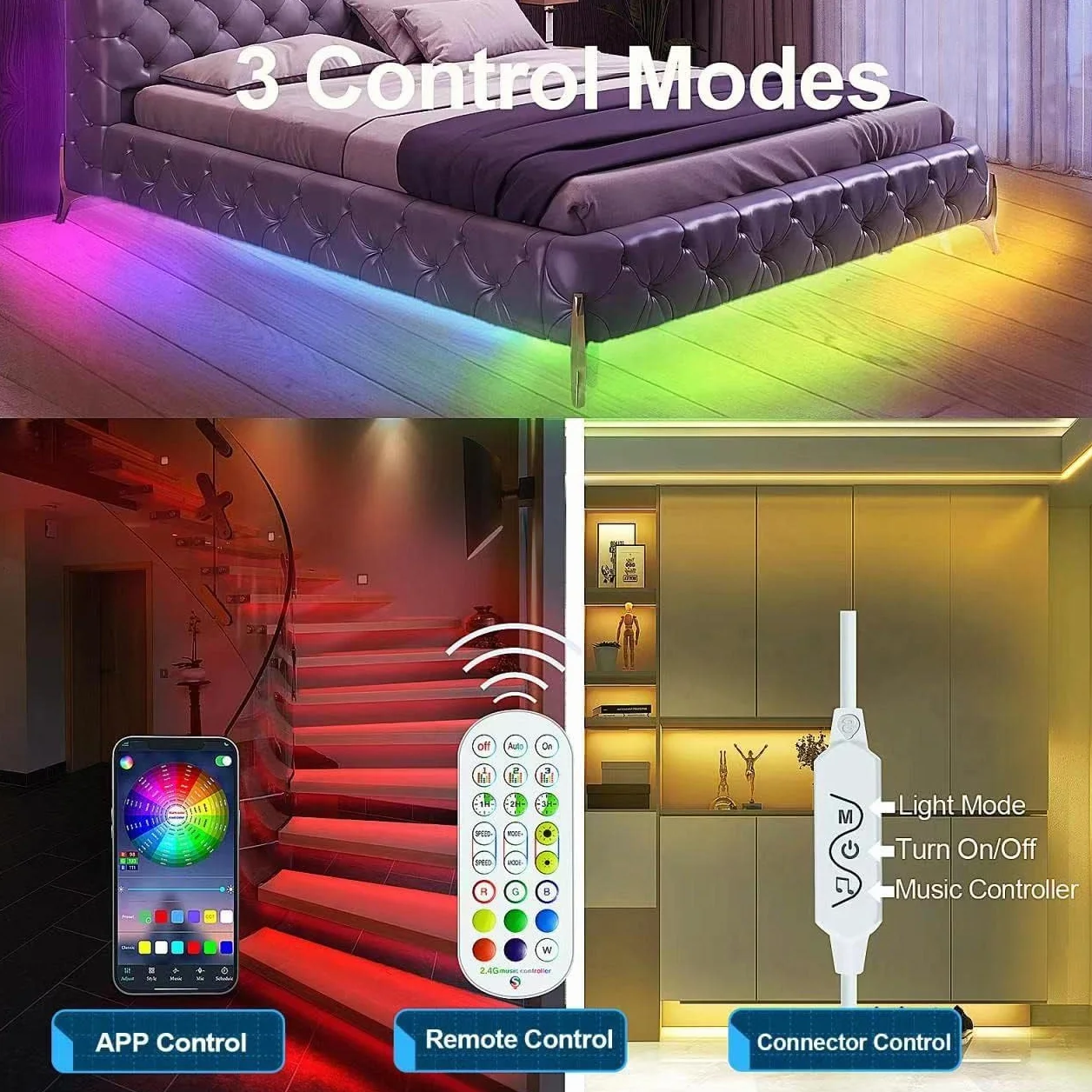 Podświetlenie LED tła TV, 4M pasek LED RGBIC do telewizorów LED o przekątnej 40-75 cali i monitorów PC, z sterowaniem przez aplikację i ulepszoną 2.4G RF zdalnym sterowaniem, synchronizacja z
